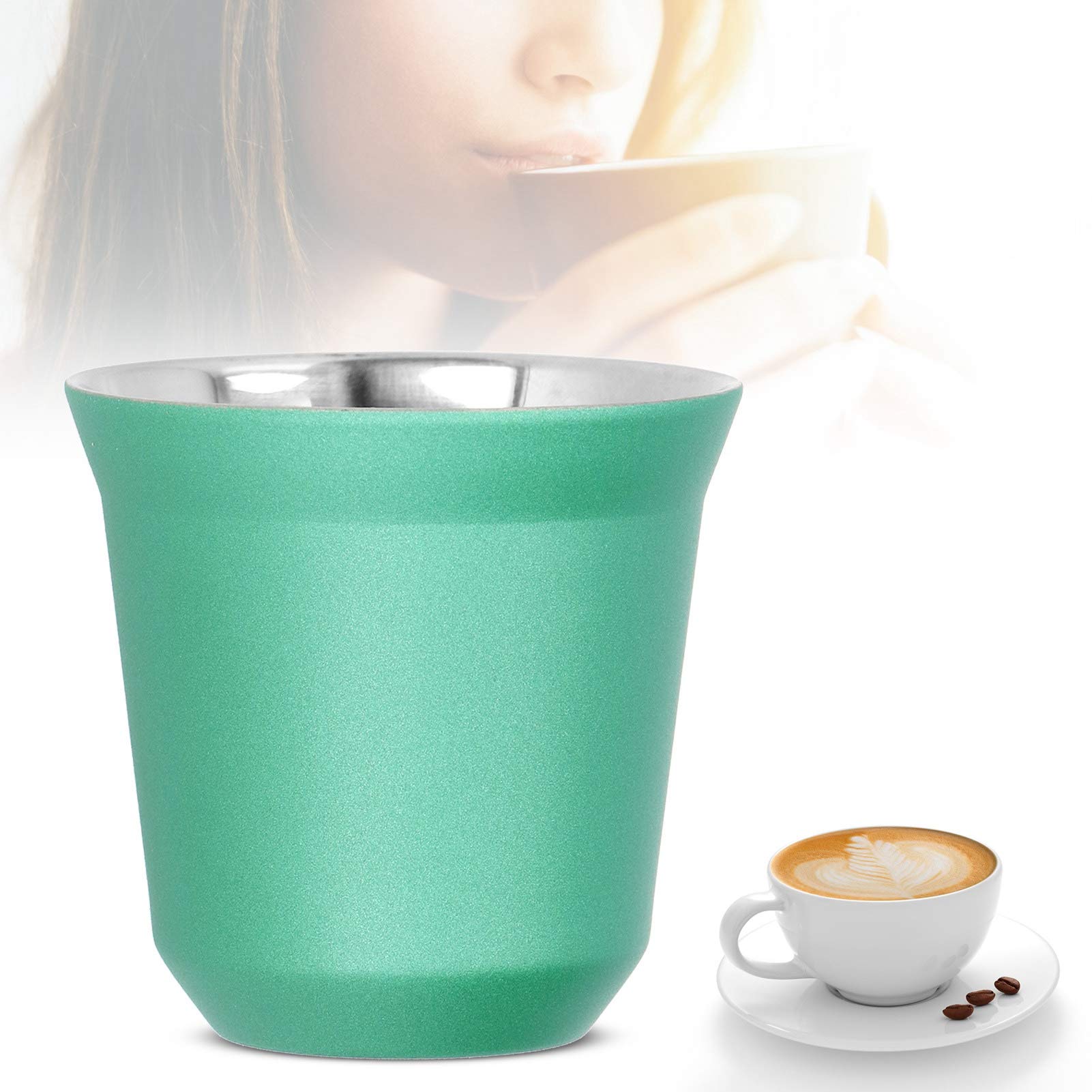 Kubek do kawy ze stali nierdzewnej 304, przenośny, na kemping, podróże, akcesoria kuchenne, 80 ml, zielony