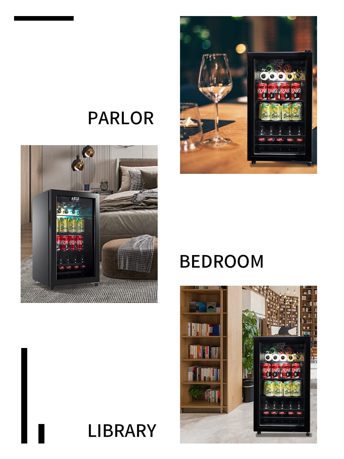 Krib Bling Beverage Refrigerator Cooler 120 Can Freestanding Beverage Cooler With Adjustable Shelving Glass Door For Beer Soda Or Wine For Home Office Or Bar, Black, (Kb02 Flb-60) on Fridge.com - View 6