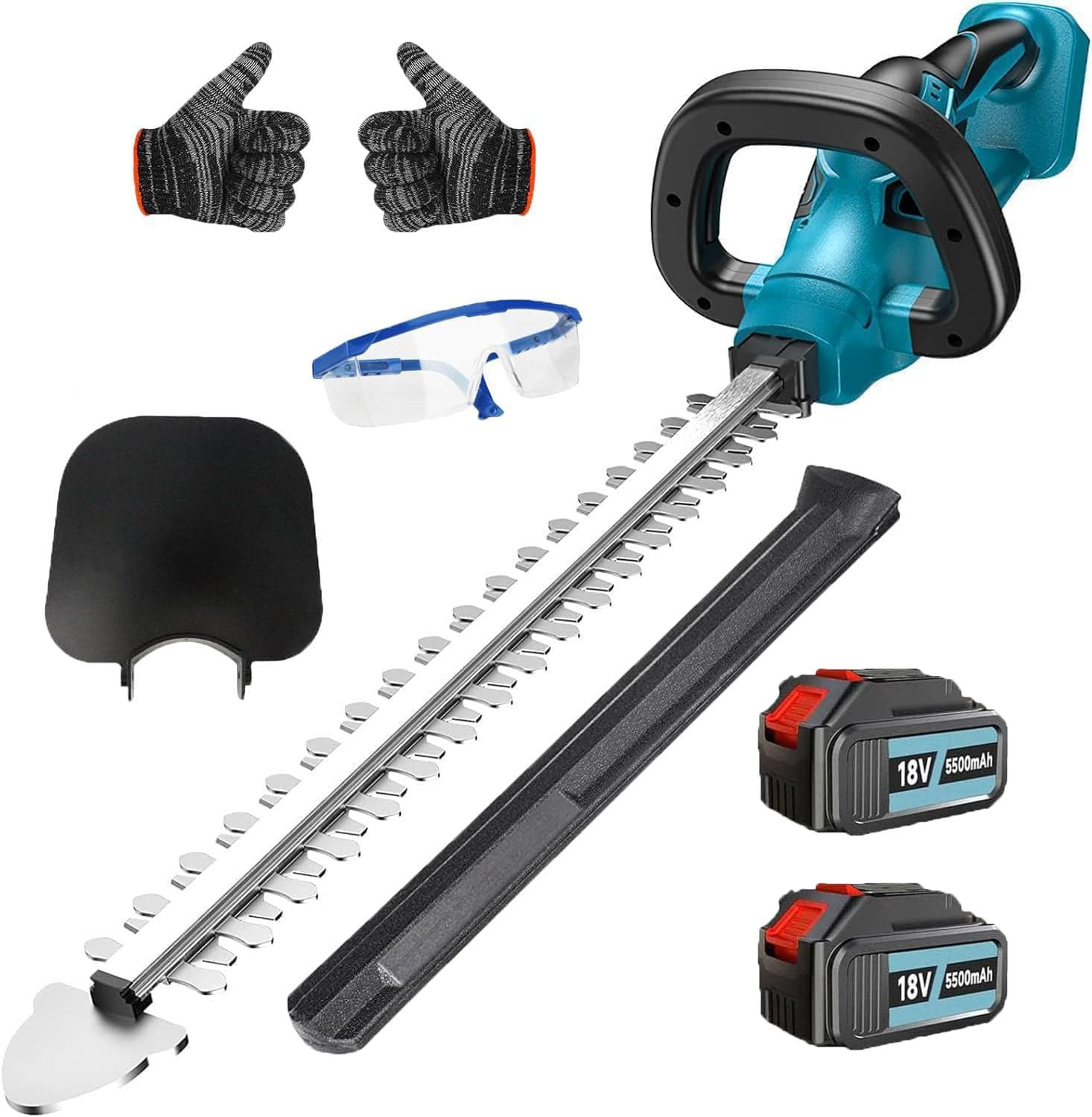 Akku Heckenschere, Kompatibel mit Makita DUH502Z, Kabellos mit 2x5500mAh Akku, Bürstenlos Strauchschere Handheckenschere, Dual Klinge für Trimmen im Park Garten