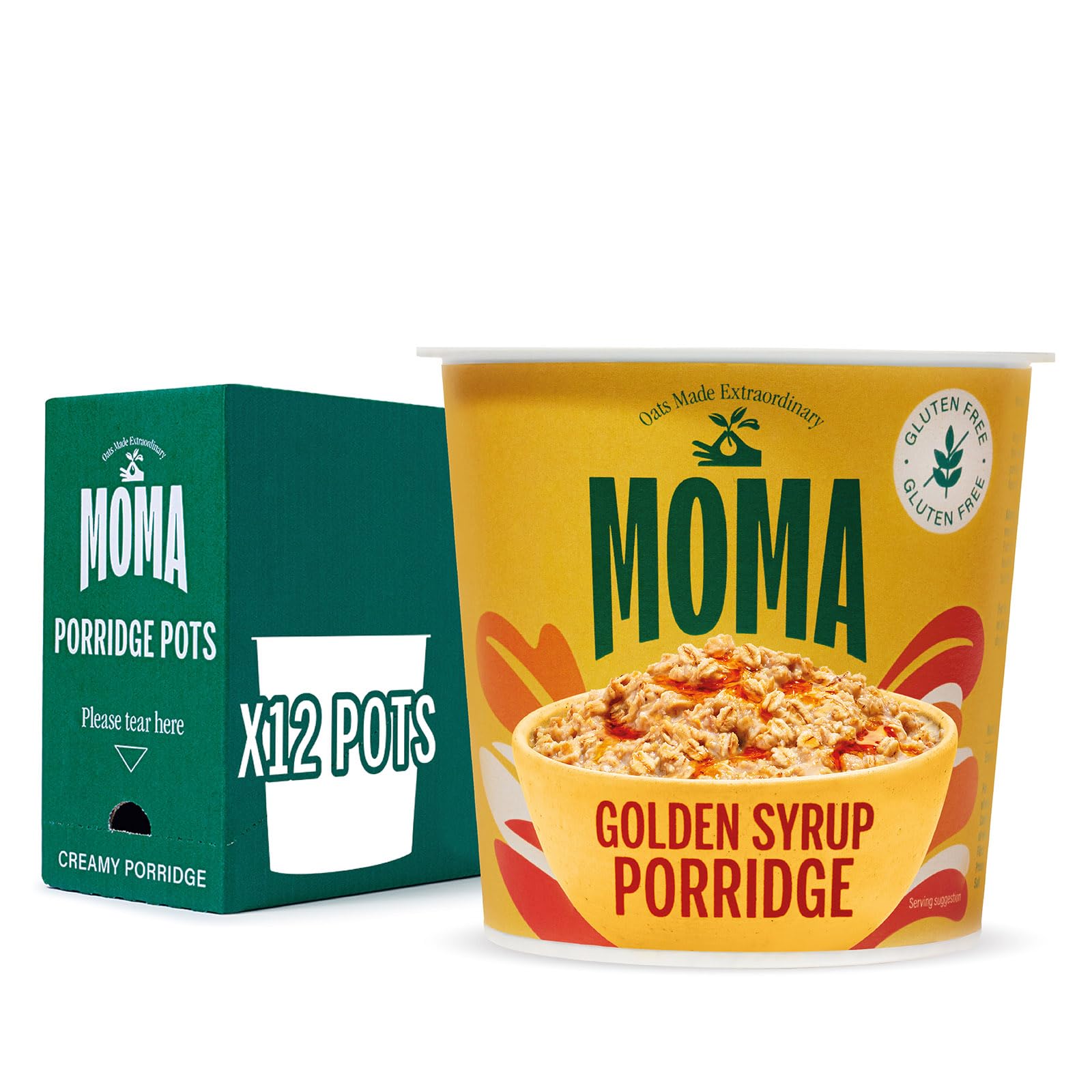MOMAInstant Porridge Pots GOLDEN SYRUP - Pack of 12 x 70g - Breakfast Jumbo Oat with natural flavouring - Gluten Free, Vegetarian, High in Fibre, Source of Protein & Rich in Vitamin B6 - Made in UK
