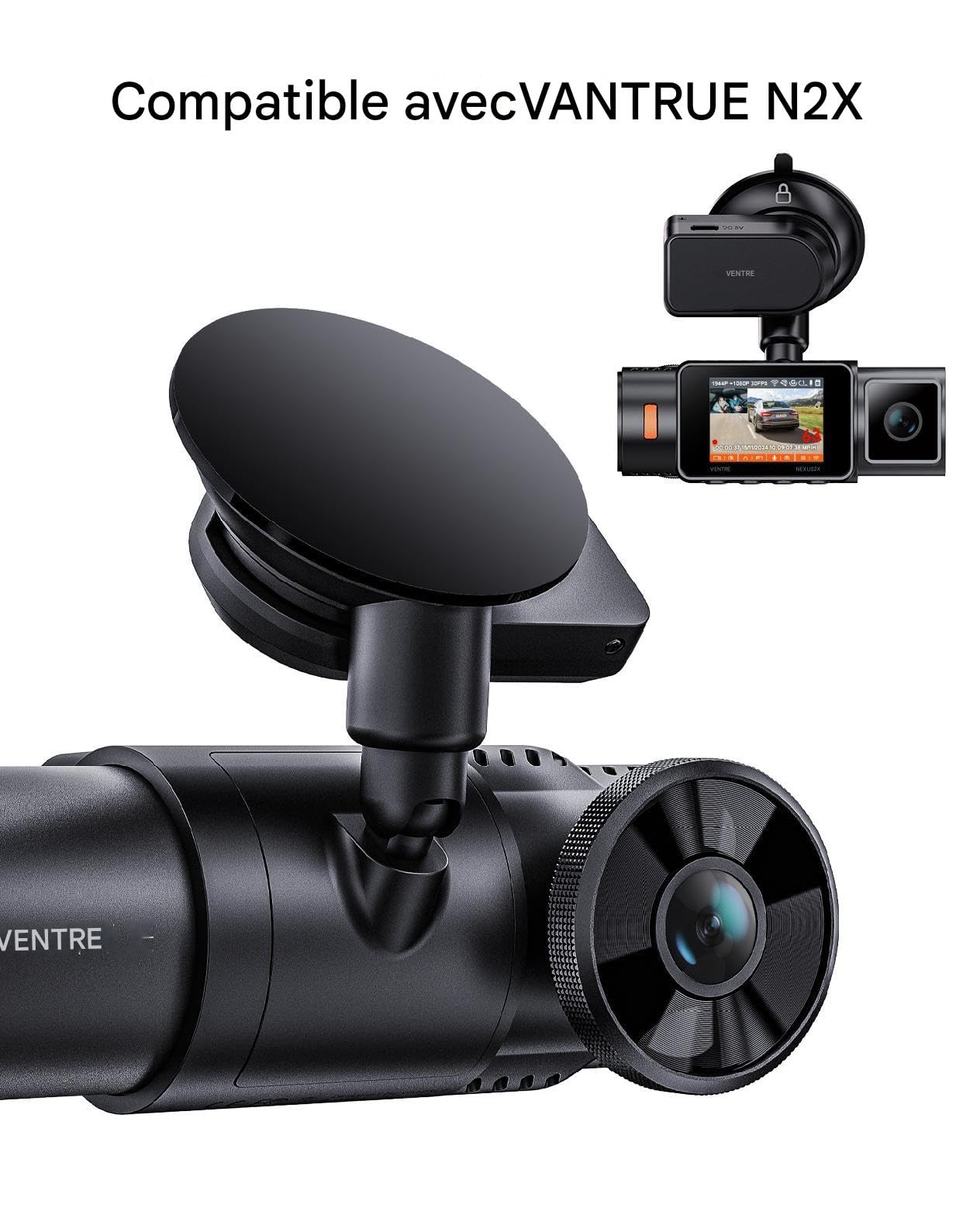 VANTRUE Support à Ventouse GPS pour caméra embarquée N2X / N5S / N4PS / N4S, Enregistrement GPS (Position, itinéraire et Vitesse), Port USB-C, Prise en Charge de la Connexion avec Module LT01 LTE