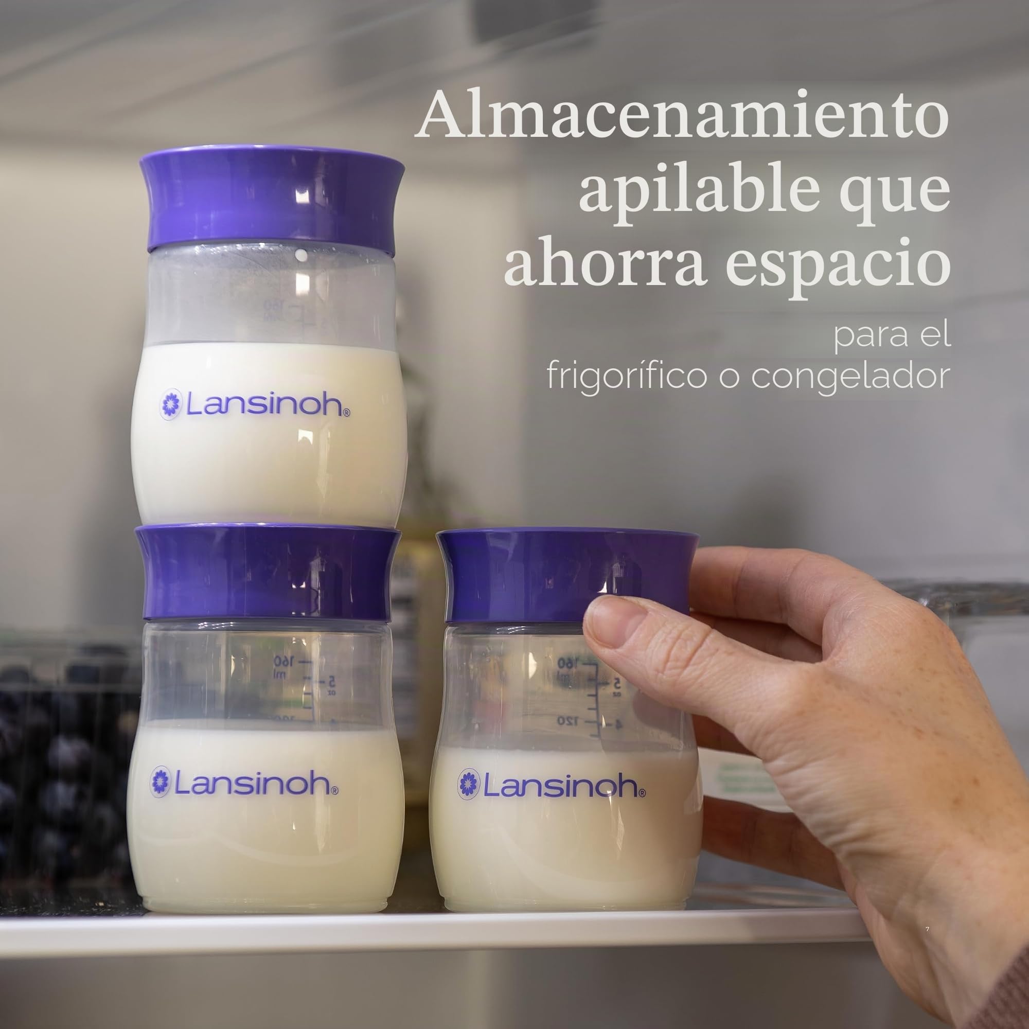 Lansinoh Botellas de almacenamiento de leche materna, 4 x 160 ml, apilables, sin BPA, a prueba de fugas, para recién nacidos, artículos esenciales para refrigerador, congelador, recipientes