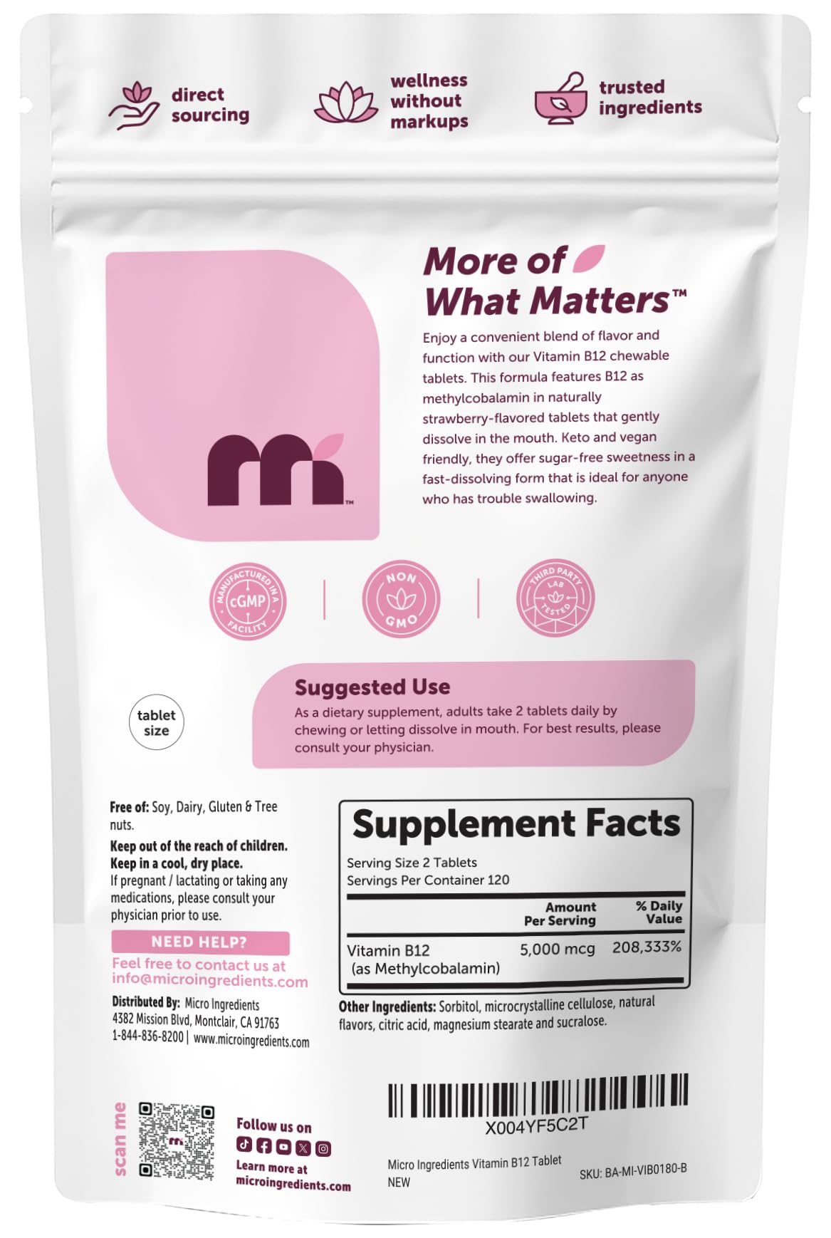 Micro Ingredients Vitamin B12 5,000 mcg | Methylcobalamin – 240 Chewable Tablets | Fast Dissolve, Natural Strawberry Flavor | Vegan, Non-GMO, Gluten Free — Amazon image 7