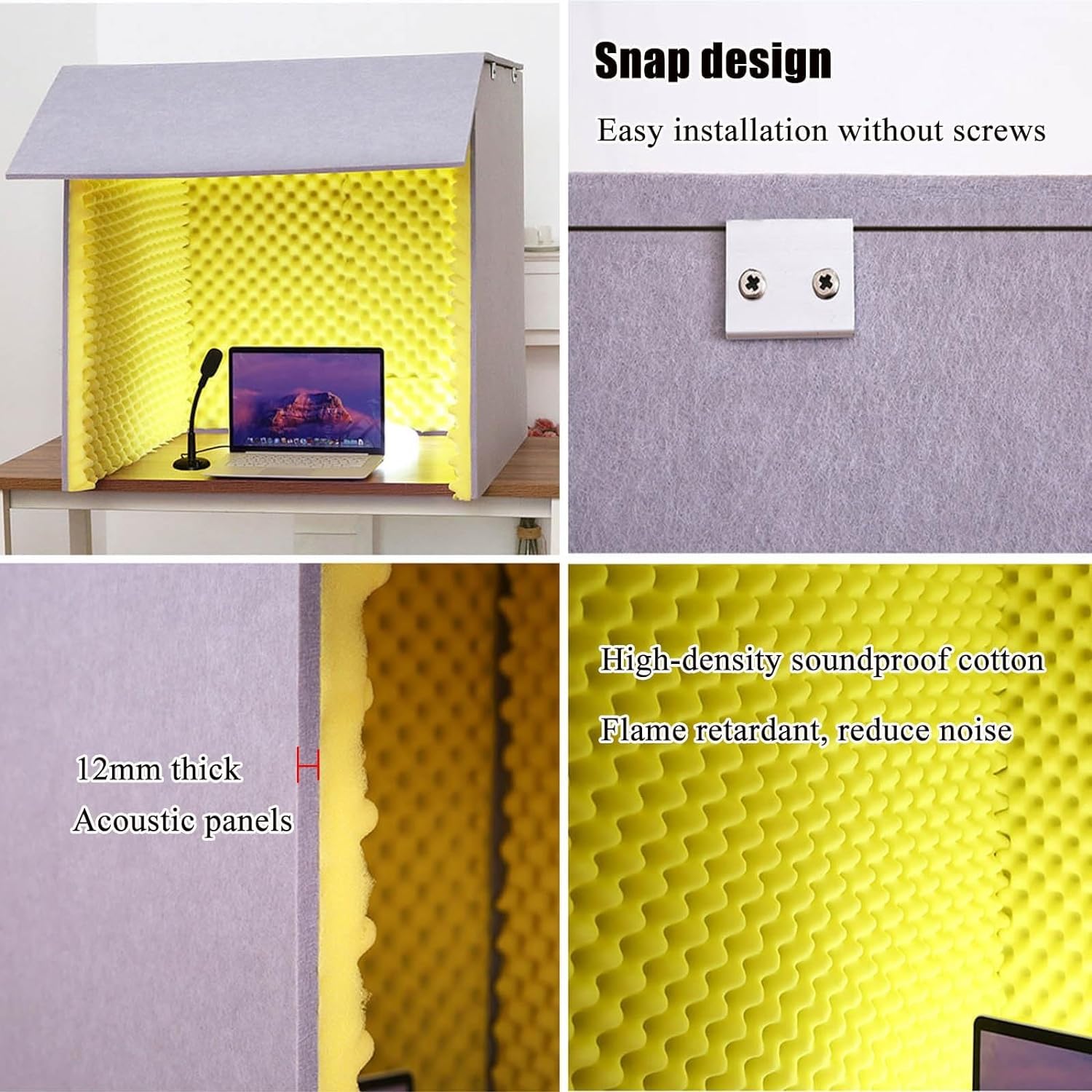Couverture insonorisée de bureau, cabine d'isolation acoustique, cabine d'enregistrement portable for filtrer la voix, équipement d'enregistrement de microphone, for bureau à domicile et studio(Green-