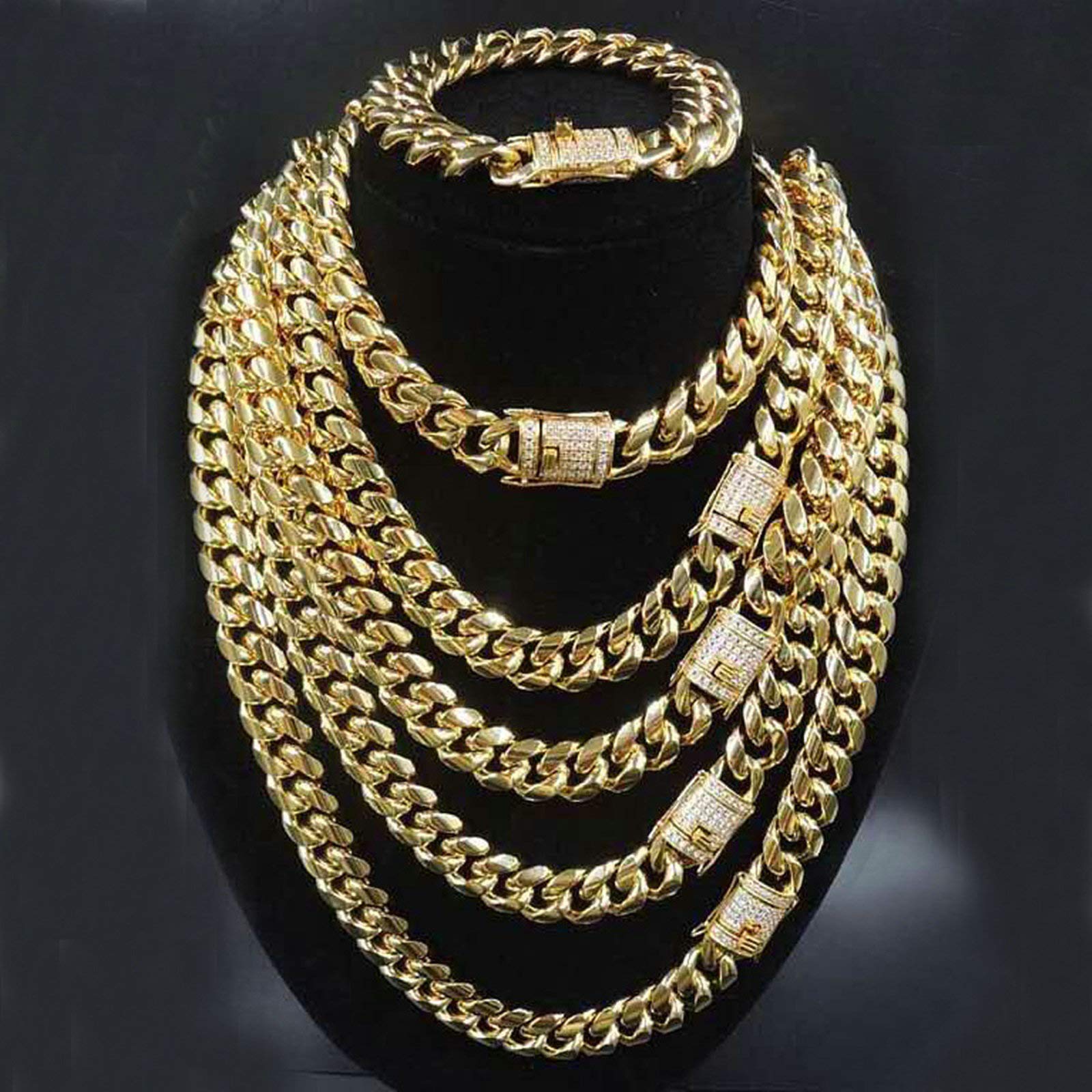 Collar Cadena Ancha,Cadena Curb Oro Cadenas Hombre Acero Inxidable Cadena Larga Hombre 46-76CM