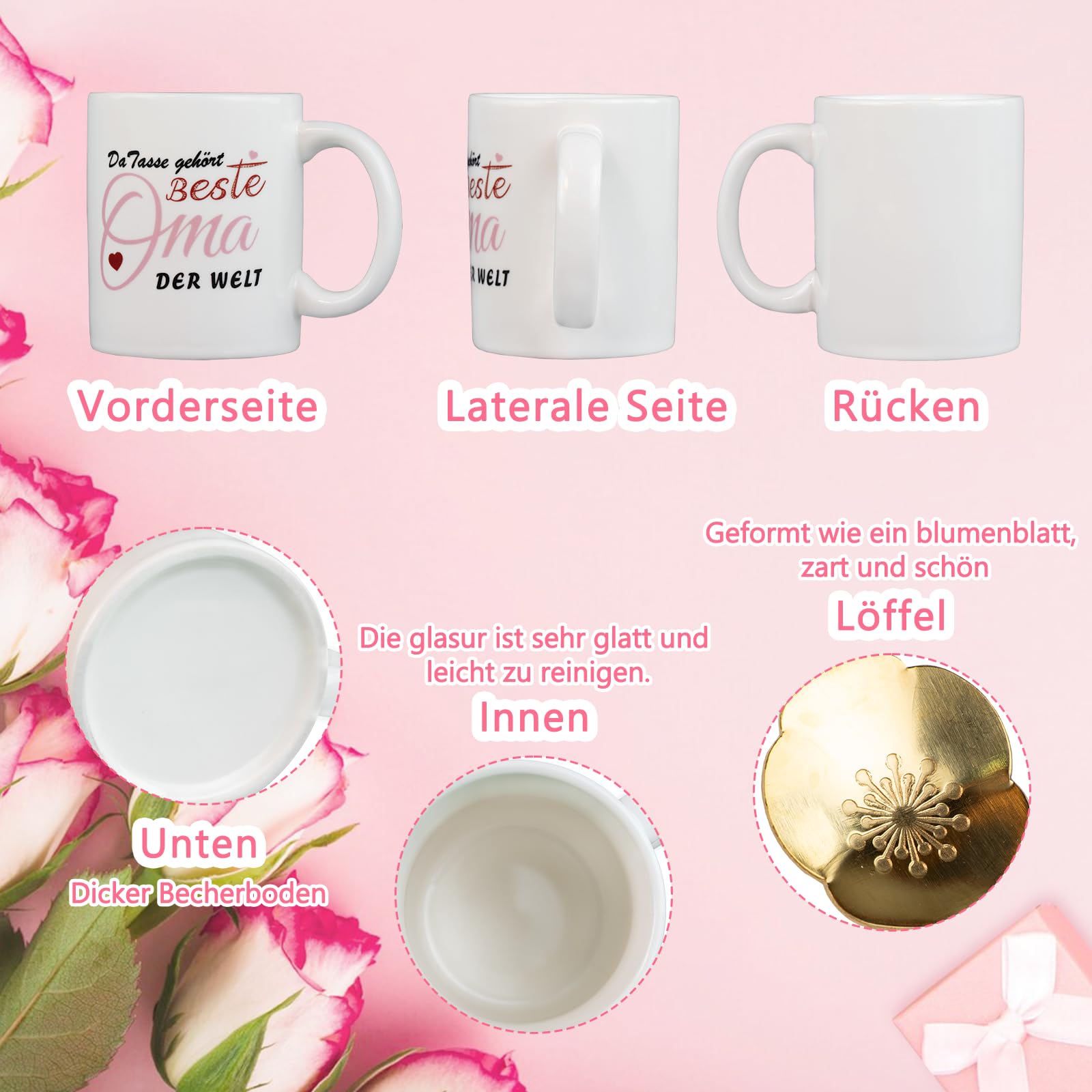 McBecdy Tasse à Café Avec Cuillère - Cadeau De Noël Pour Grand-mère - 380 Ml - Pour Anniversaire, Fête Des Mères, Noël (coffret Cadeau De Grand-mère