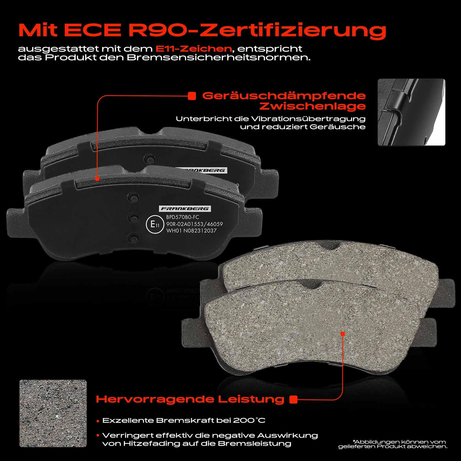 Frankberg Bremsensatz inkl. 2x Bremsscheiben + 4x Bremsbeläge Vorne Kompatibel mit Corsa F P2JO 208 I CA CC 2008 I CU 207 WA WC C3 II SC Replace# E172124