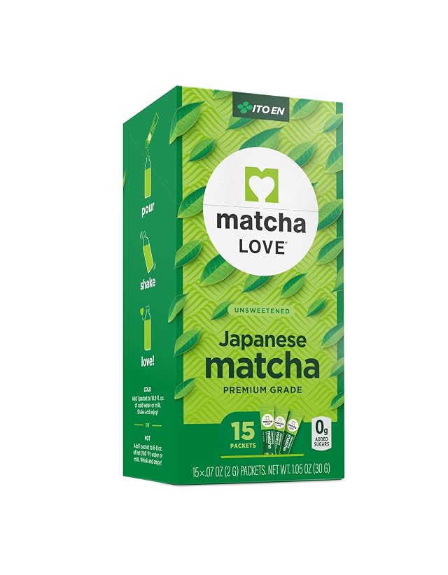 Matcha Love Japanese Matcha Unsweetened Green Tea Powder 15 Single Serve Packets 1 05 Ounces