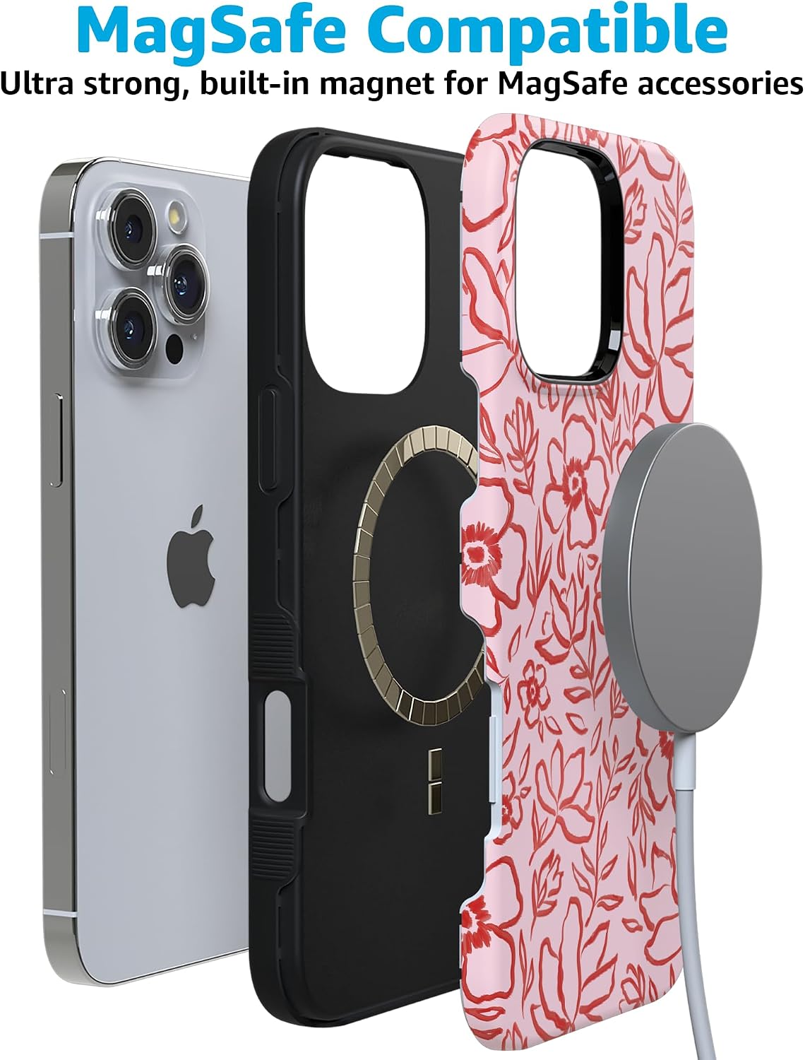 Casely iPhone 16 Pro Max Case | Blush Garden | Floral Doodle | Bold Protective Design | Compatible with MagSafe