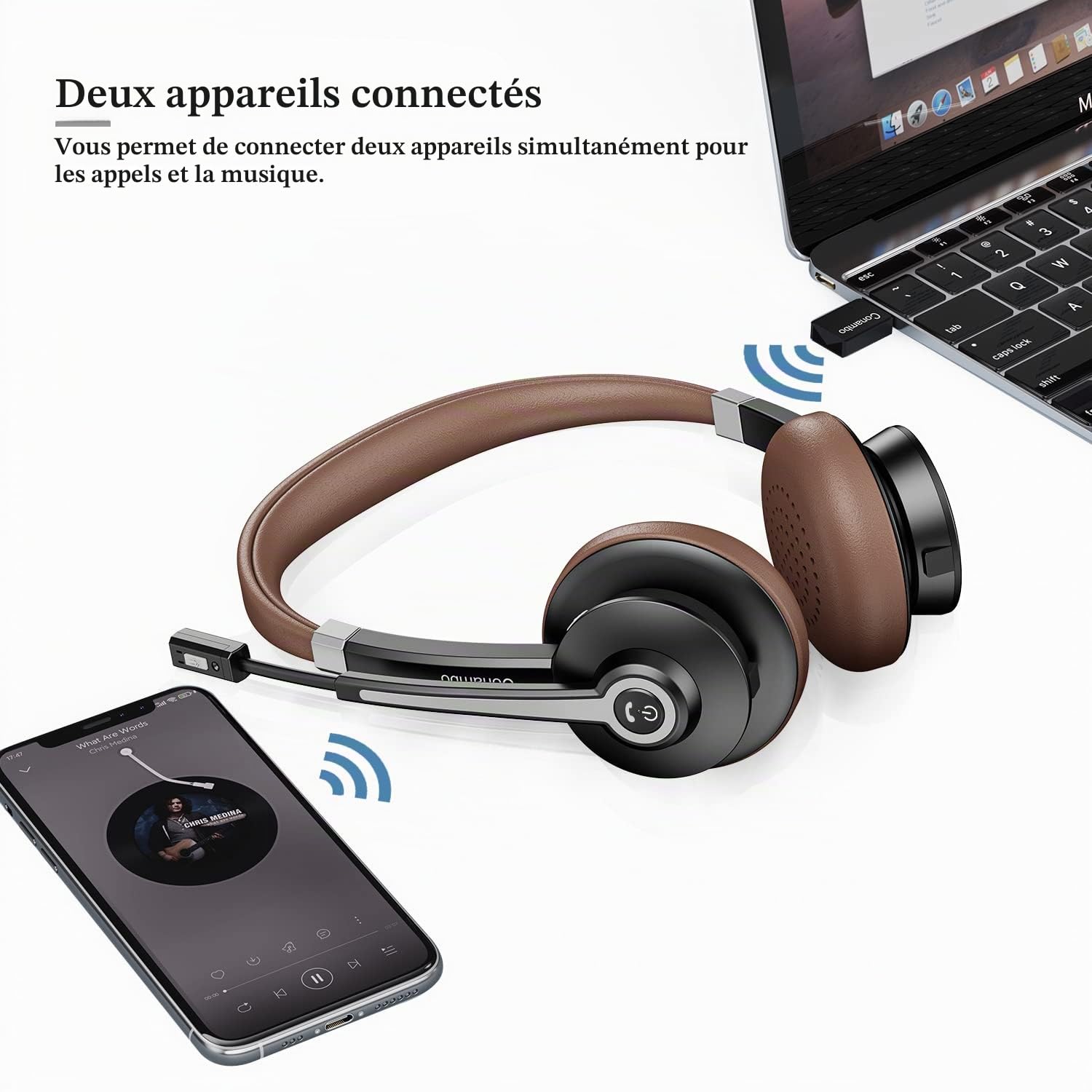 Conambo Casque avec Microphone, Casque Bluetooth 5.0 avec Réduction de Bruit DSP, Son Stéréo HD pour Ordinateur Portable/PC/Mac, Noir