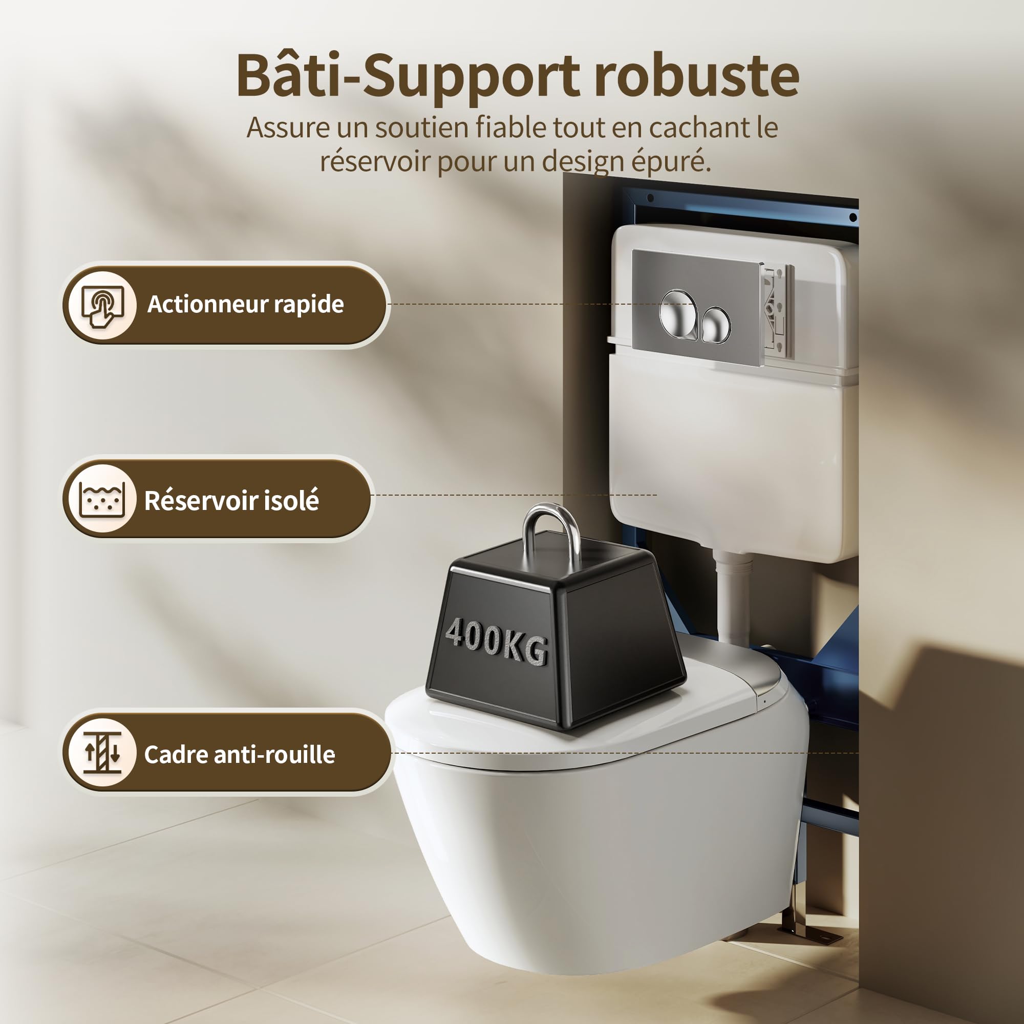 DeerValley Cuvette WC Lavant Suspendu Céramique avec Bâti-Support- Toilette Japonaise Intégrée, Fonction Bidet, Siège Chauffant, Buse Autonettoyante, Chasse Automatique, Télécommande
