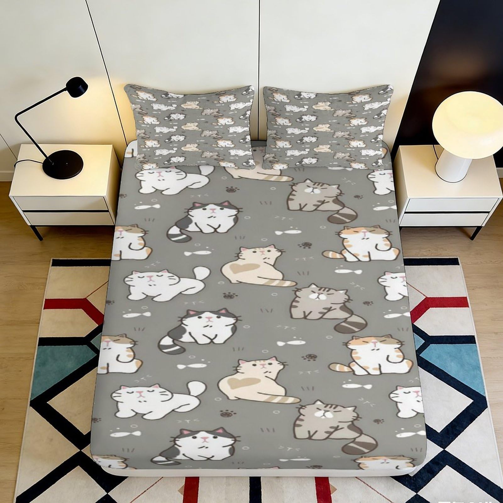 3D Printed Cartoon Sheep Fitted Sheet Microfiber Soft Grey Animal Mattress Cover for Bedroom Dorm Decor 90x200x25cm