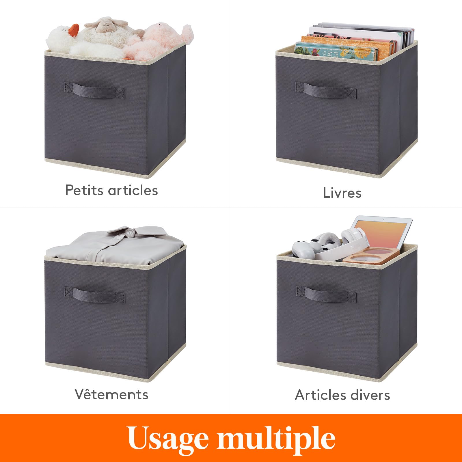 Lifewit Lot de 8 Cubes de Rangement Pliables, Panier en Tissu, Caisse, Boites Rangement avec Poignées, Organisateur pour Vetements, Jouets, 33 x 33 x 33 cm, 36 L, Gris
