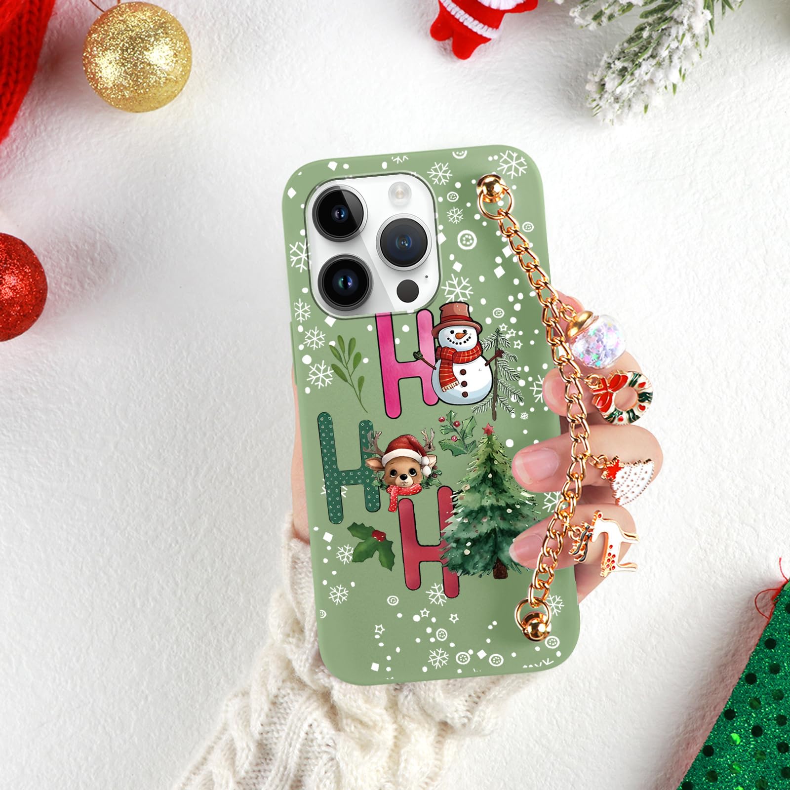 Yoedge Natale Cover per Apple iPhone 12 Pro Max 6,7, Custodia Silicone TPU con 3D Natale Bambola Bracciale, Cartoon Catena Polso Disegni Anti-Caduta Antiurto Back Case per iPhone 12 Pro Max, Cervo