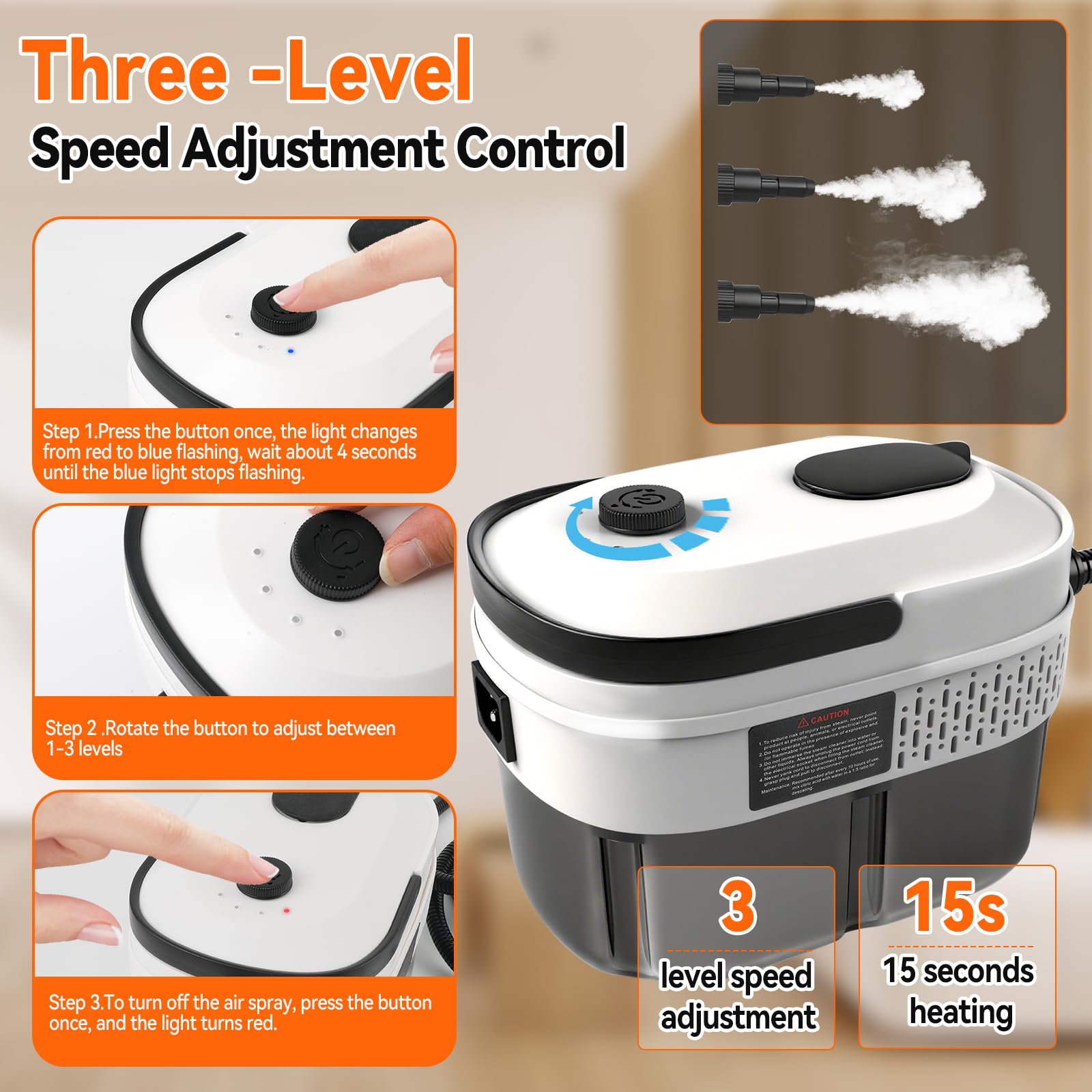 Limpiador a vapor manual 2500 W 1,4 L 12 accesorios 3 niveles de vapor
