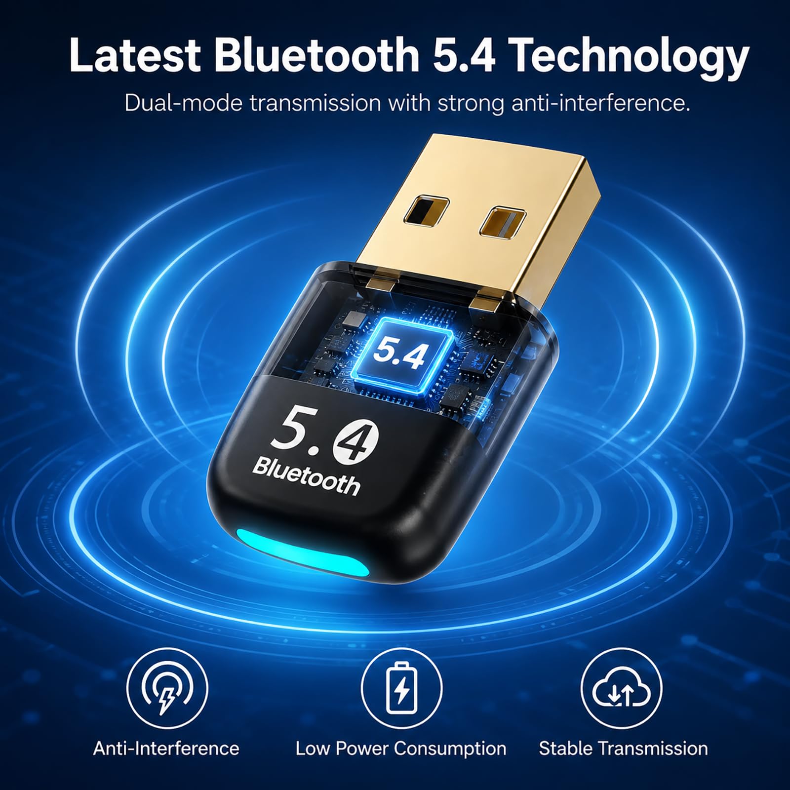 Bluetooth Adapter PC, Bluetooth 5.4 Dongle USB Adapter PC Laptop Plug & Play EDR Low Latency Bluetooth Stick Windows 11 10 8.1 7 USB Empfänger Kopfhörer Lautsprecher Tastatur Maus Drucker Gamepad