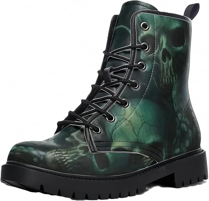 Women Printed Ankle Boots Flower Mushroom Skull Animals Solid-color Stylish Colorful Casual Everyday Platform Lace-up Leather Combat Booties Party Halloween Christmas