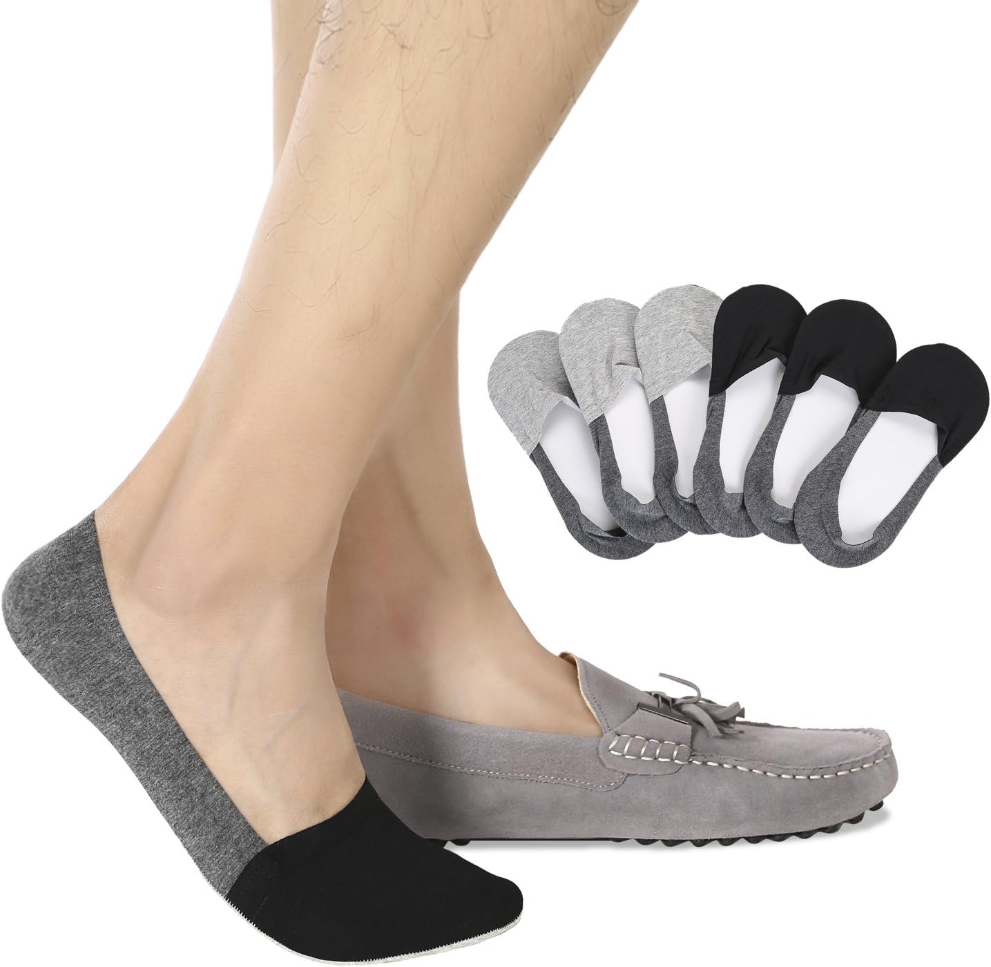 Mens No Show Socks Non-Slip Grips Casual Low Cut Boat Sock 6 Pack