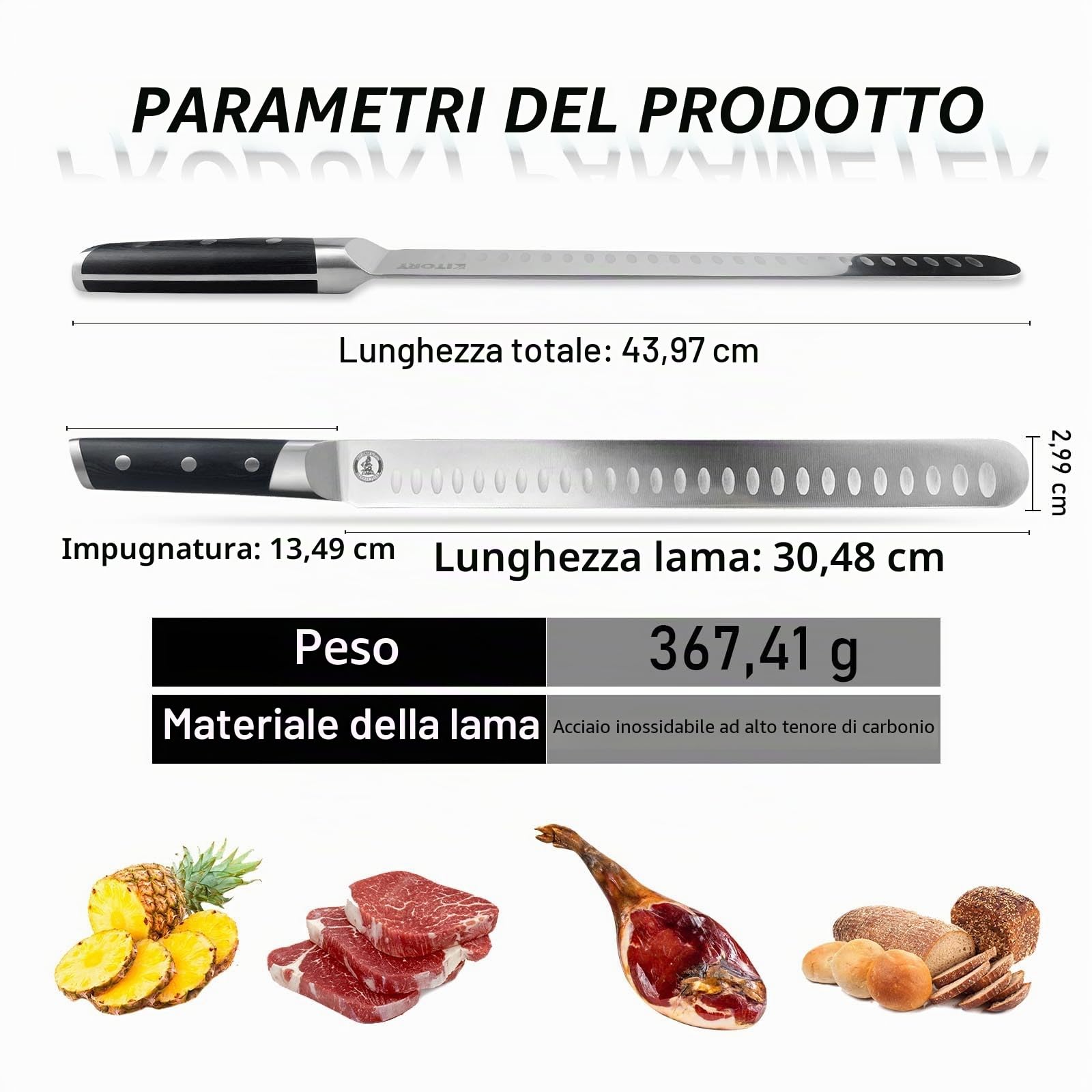 Kitory Coltello da Prosciutto da 30 cm, Coltello da Brisket in Acciaio Inossidabile Tedesco di alta qualità con manico ergonomico in legno di pakka e confezione regalo