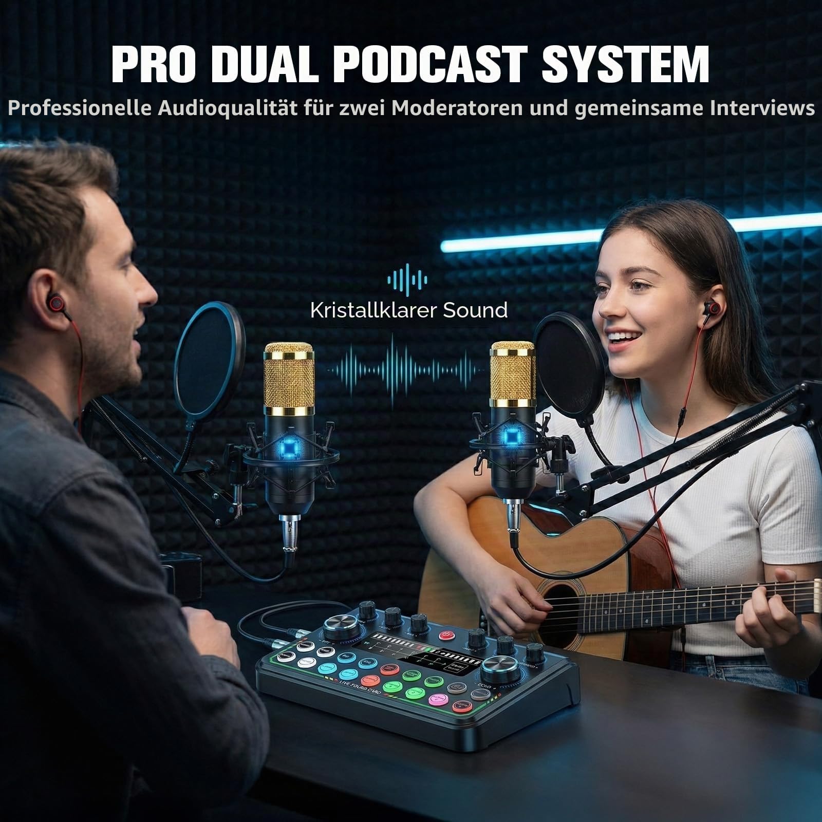Podcast Equipment Bundle - Podcast Mikrofon Set, Mixer Kit mit Live Soundkarte, for Streaming Singing Podcasting Recording, Compatible with Phone PC Laptop