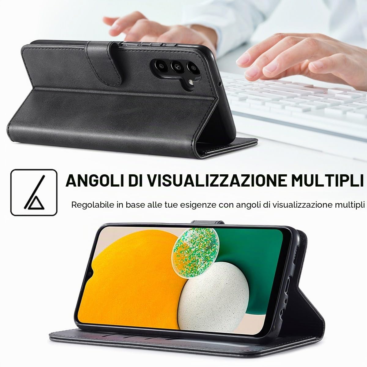 Cover per Samsung Galaxy A14 5G / A14 4G, Custodia Cover Pelle Libro Portafoglio con Porta Carte Magnetica Protezione Flip Cuoio Antiurto Case Custodia Cover per Samsung Galaxy A14 5G/4G,Nero