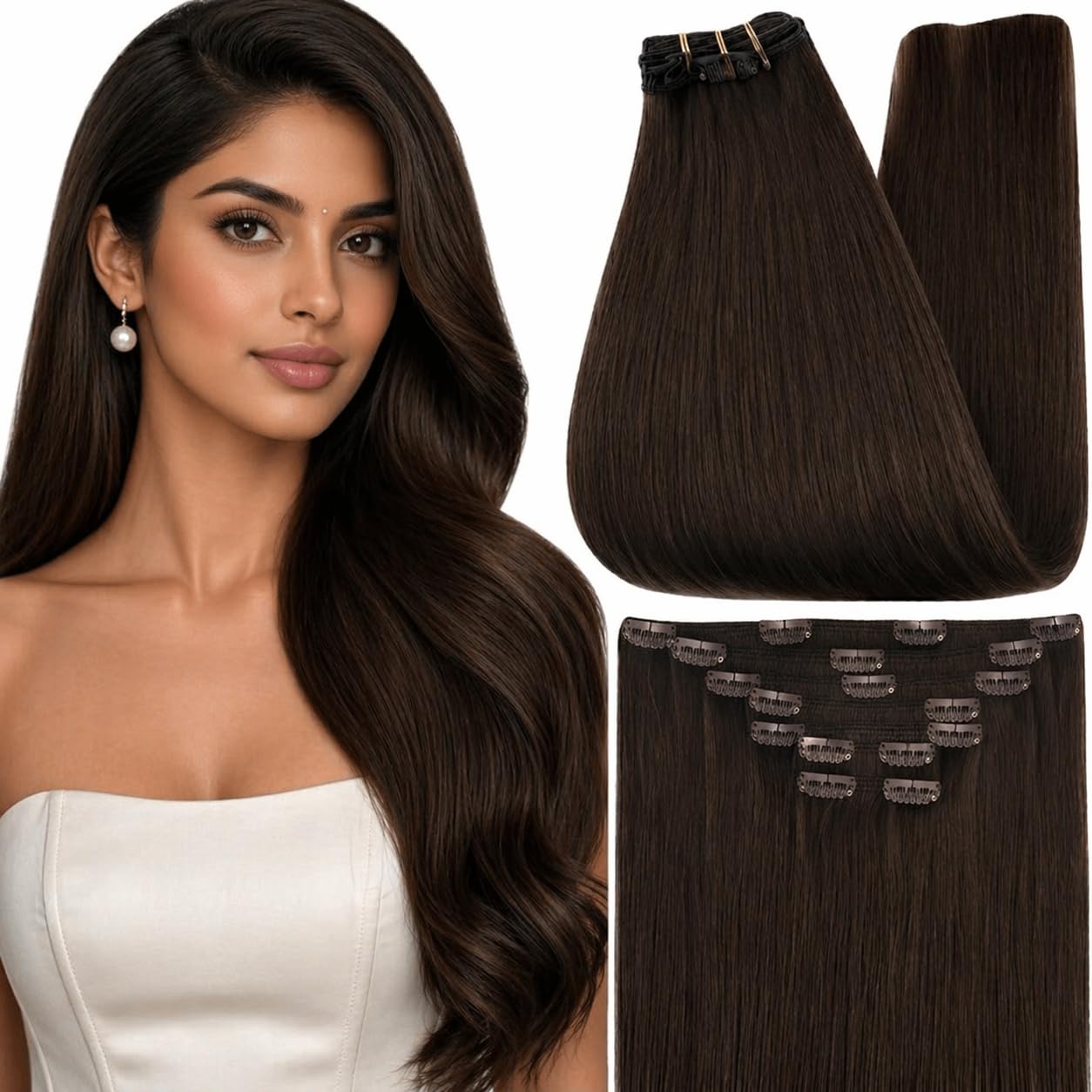 Fshine Clip in Hair Extensions Human Hair, 1B Natural Black, 10 Inch, 95G, 7 Pcs, Double Weft Real Remy Brazilian Hair, Add Volume for Bob Hair, Thick Asian Hair, Short Hair Topper, Easy Clip Glueless — view 20