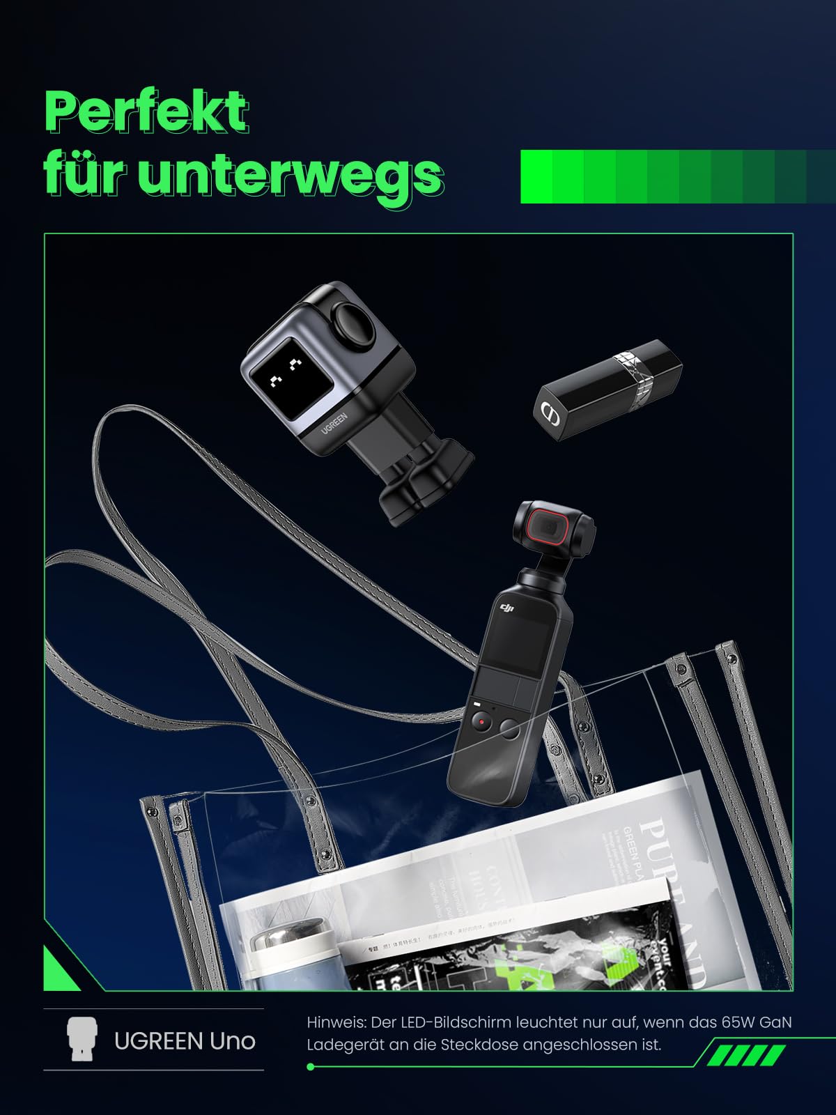 UGREEN UNO USB C Ladegerät, 65W USB C Netzteil 3-Port GaN Schnellladegerät LED Display kompatibel mit MacBook Pro/Air, iPad, iPhone 17 Pro Max, 15 16, Galaxy S25 Ultra, Steam Deck (Schwarz)