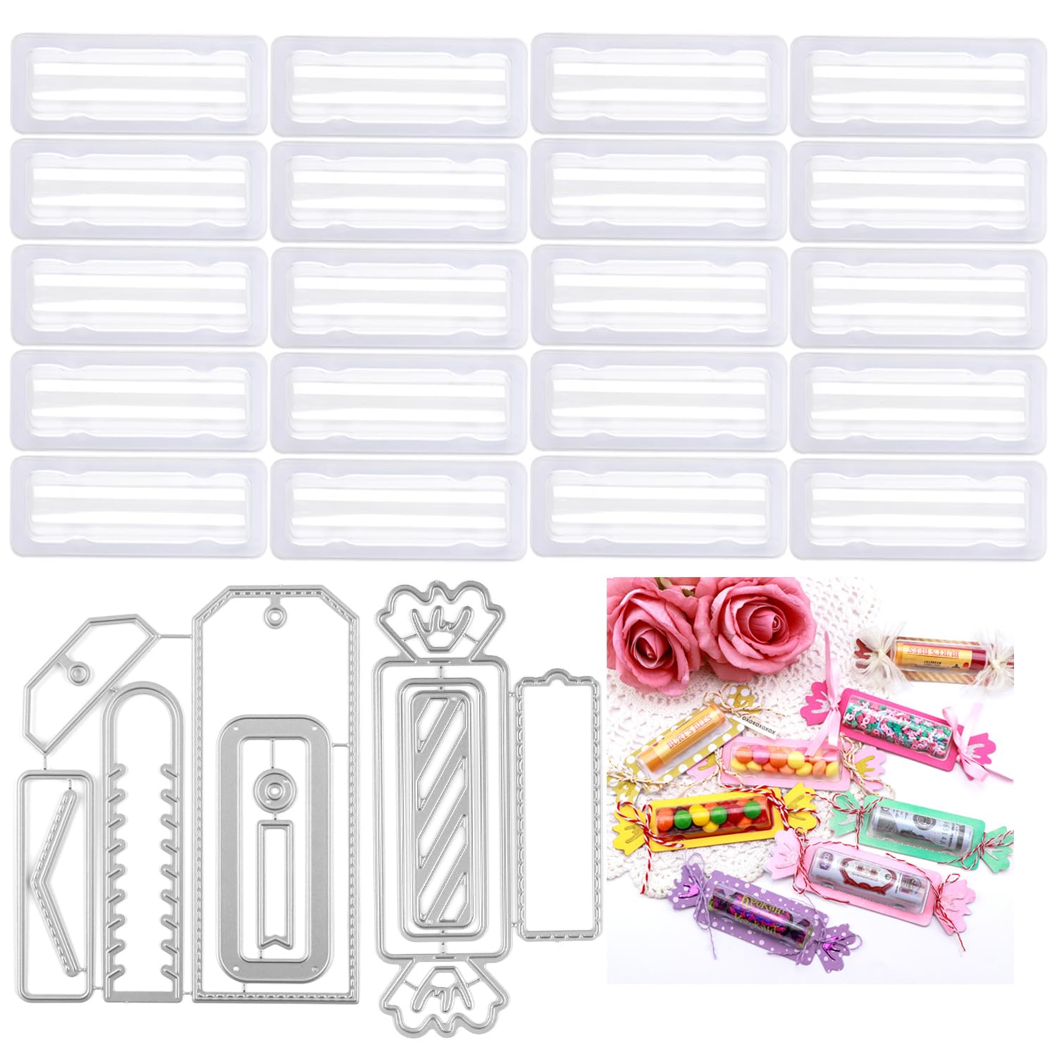 OTCRAFT 40 Cupole Rettangolari In Plastica Trasparente 8,6x3,6 Cm - Autoadesive Per Buste Shaker, Burrocacao, Soldi E Biglietti Fai Da Te - 5