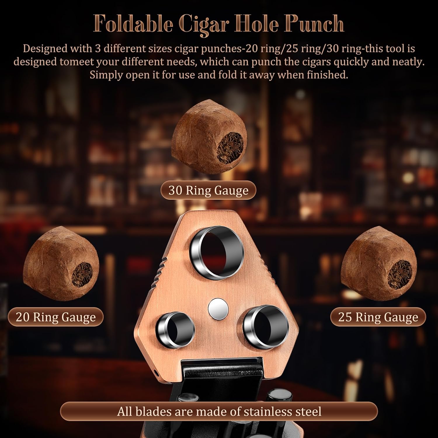 TISFA Cigar Punch and Cigar Holder 2 in 1, Portable Cigar Accessories Tool | with 3 Cigar Punch Cutter, 3 Cigar Stand, Multifunctional Cigar Hole Punch for All Cigars