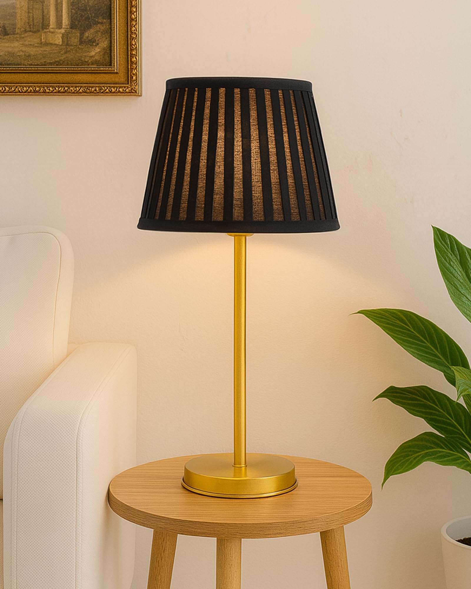 Homesake® Gold Table Lamp for Living Room & Bedroom | Modern Metal Bedside Lamp | Elegant Nightstand Light for Home Décor | Stylish Study & Office Desk Lamp, (Black Frill Drum)