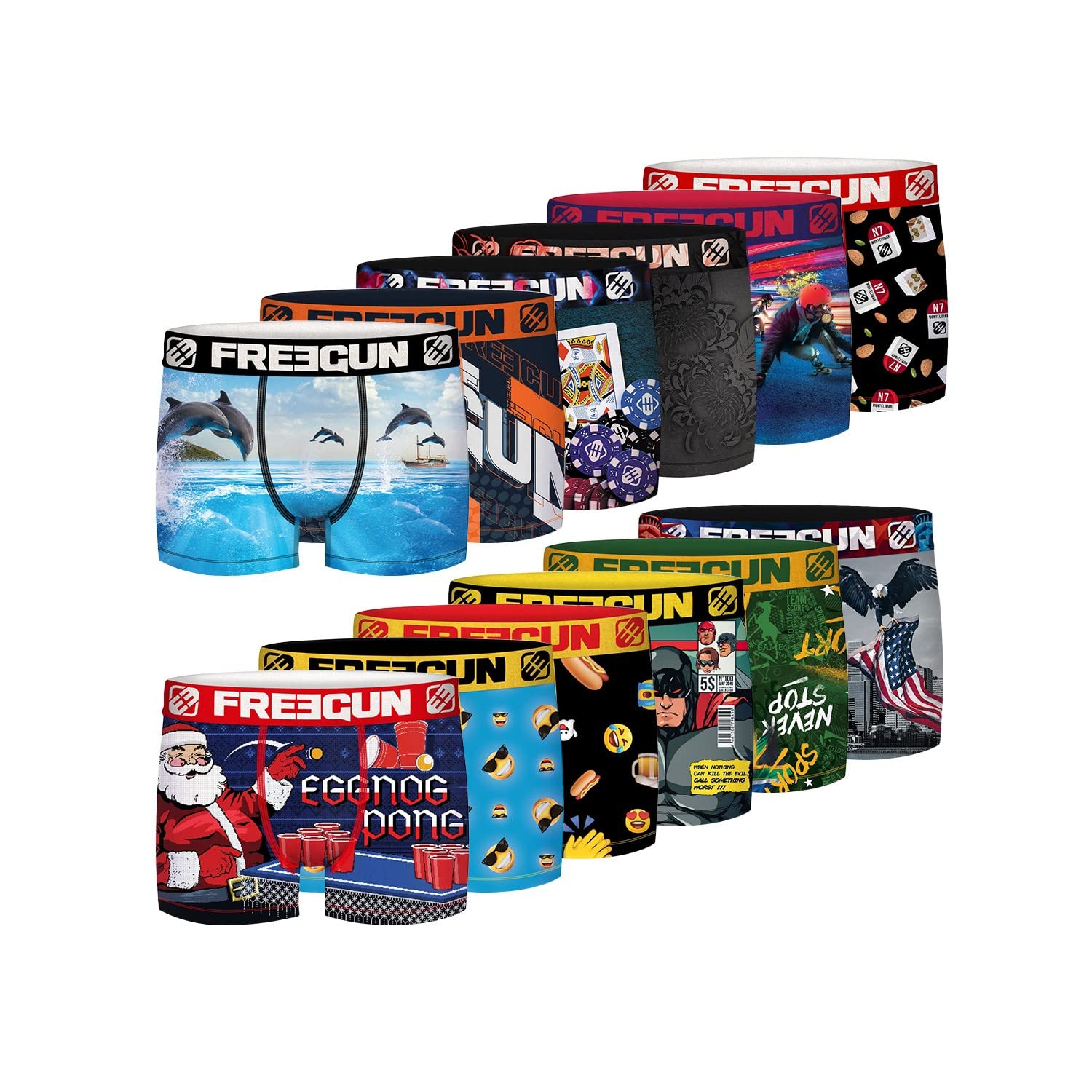 FREEGUN Pack Surprise Boxer Homme Doux, Calecon Modèle Aléatoire, Confortable, Léger et Respirant (Lot de 12)