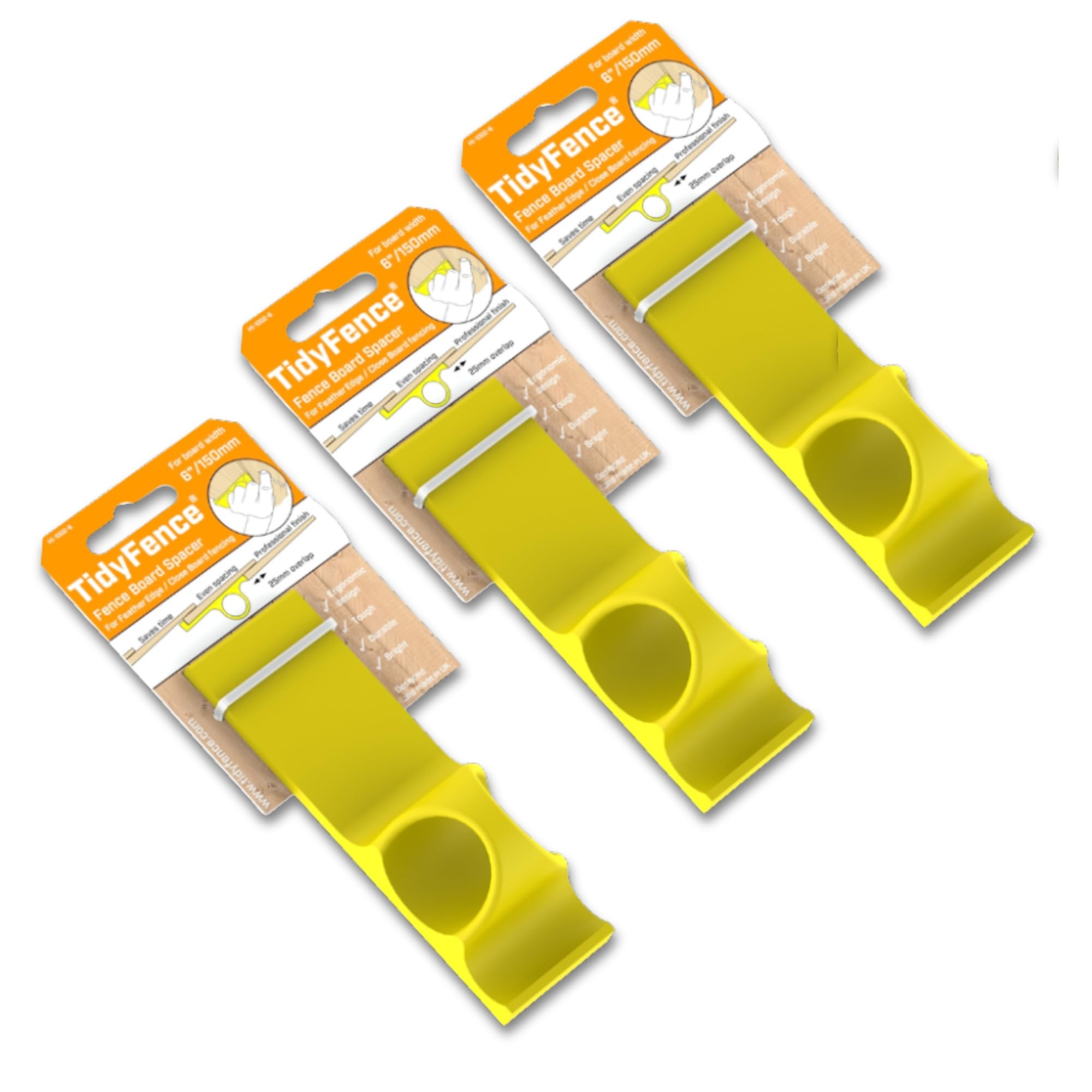 TidyFence - Professional Standard Fence Board Spacer for Feather Edge and Close Board Fence Building (for 6" (150mm) Boards - Pack of 3) โ image 1