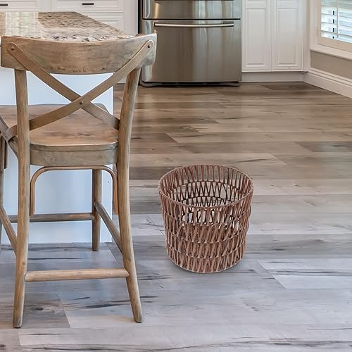 Miniatura 8 de PRETYZOOM Cesta de basura de mimbre para decoración del hogar, papelera tejida a mano, para baño, dormitorio, cocina, hogar y oficina, decoración de