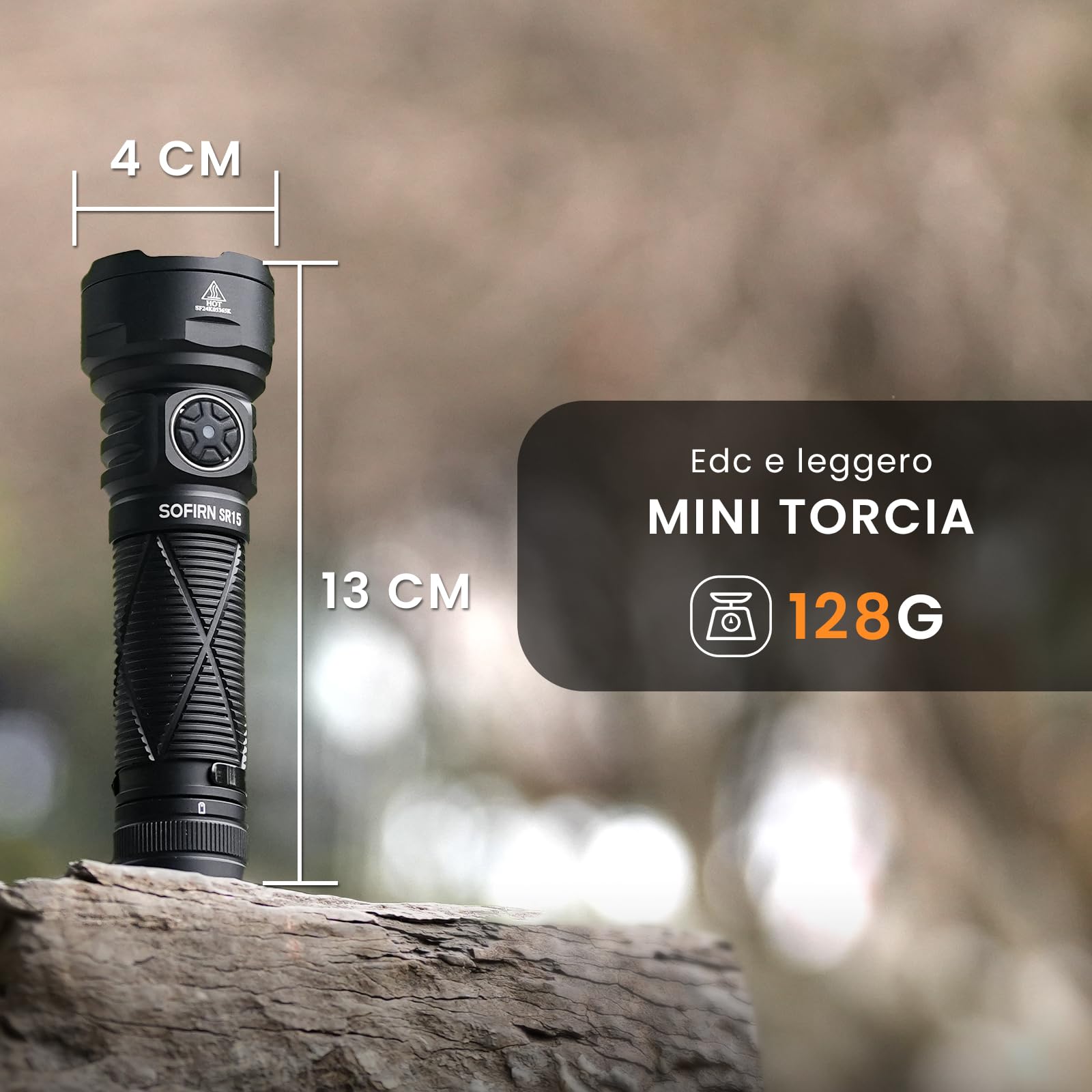Sofirn SR15 Torcia LED Tattica, 4 LED Ultra Luminosi, Corpo in Alluminio, Nero