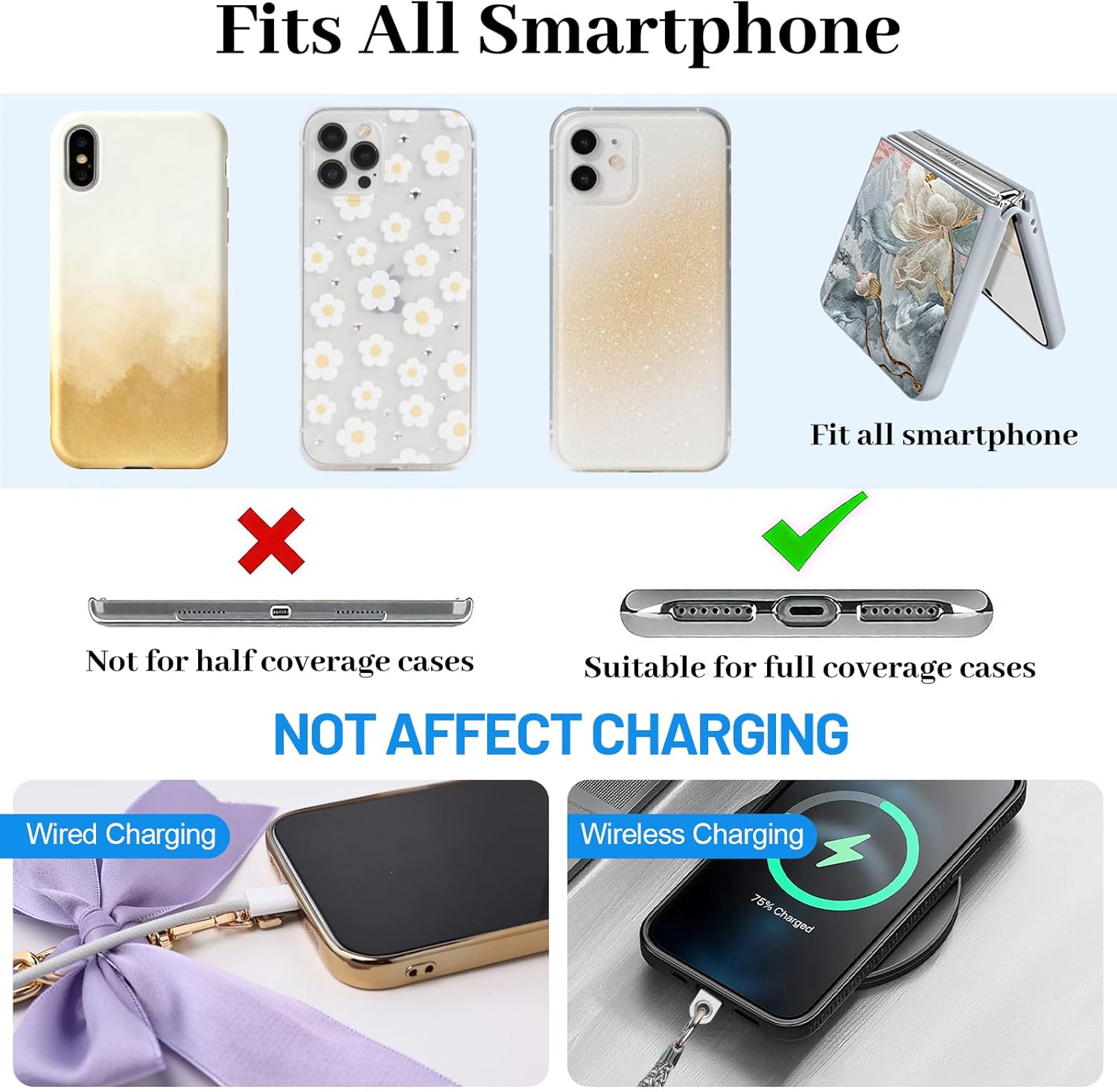 Ribbon Bow Phone Wrist Strap for Women Anti-theft Golden Metal Phone Chain
