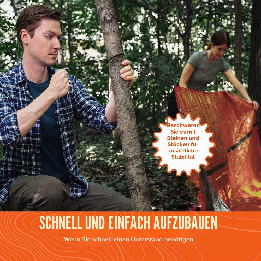 Go Time Gear Rettungszelt Notfall Überlebensunterstand - 2 Personen Notfallzelt - Verwendung als Überlebenszelt, Notunterkunft, Schlauchzelt, Survival Tarp, inklusive Survival Whistle & Paracord