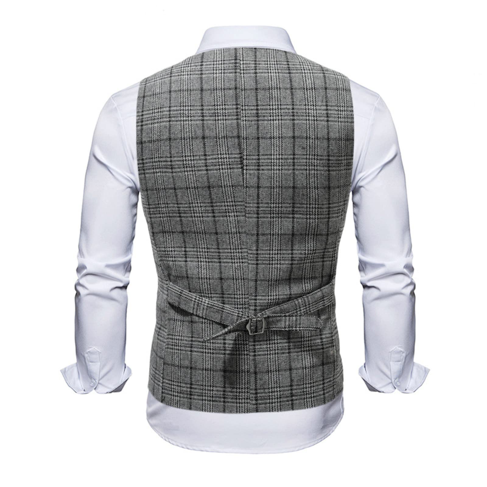 SHACE Herren Anzugweste - Plaid Herringbone Tweed V-Ausschnitt Einreiher Anzug Weste Herren Business Gentleman Weste Party Hochzeit Prom Smoking Weste Grau S