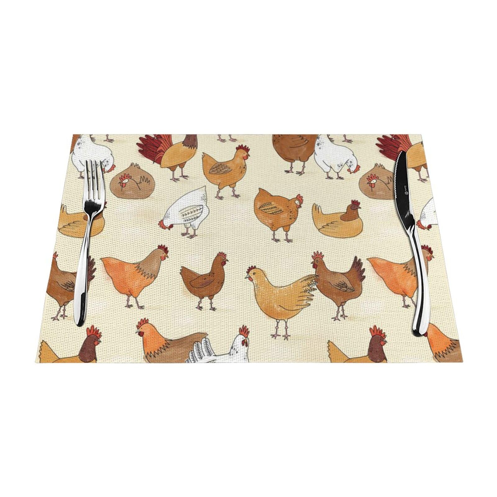 PVC Placemat Set of 4 PCS, 45x30 CM, Chicken Pattern Printed Non-Slip Heat Resistant Place Mats for Kitchen Dining Table Indoor Outdoor