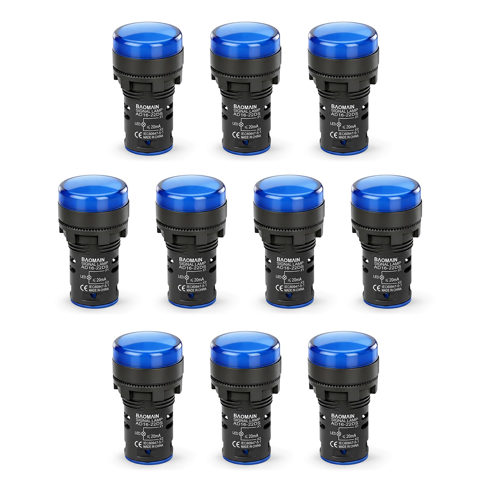 BAOMAIN 110V 22mm LED Industrial Indicator Pilot Light Blue 10-Pack