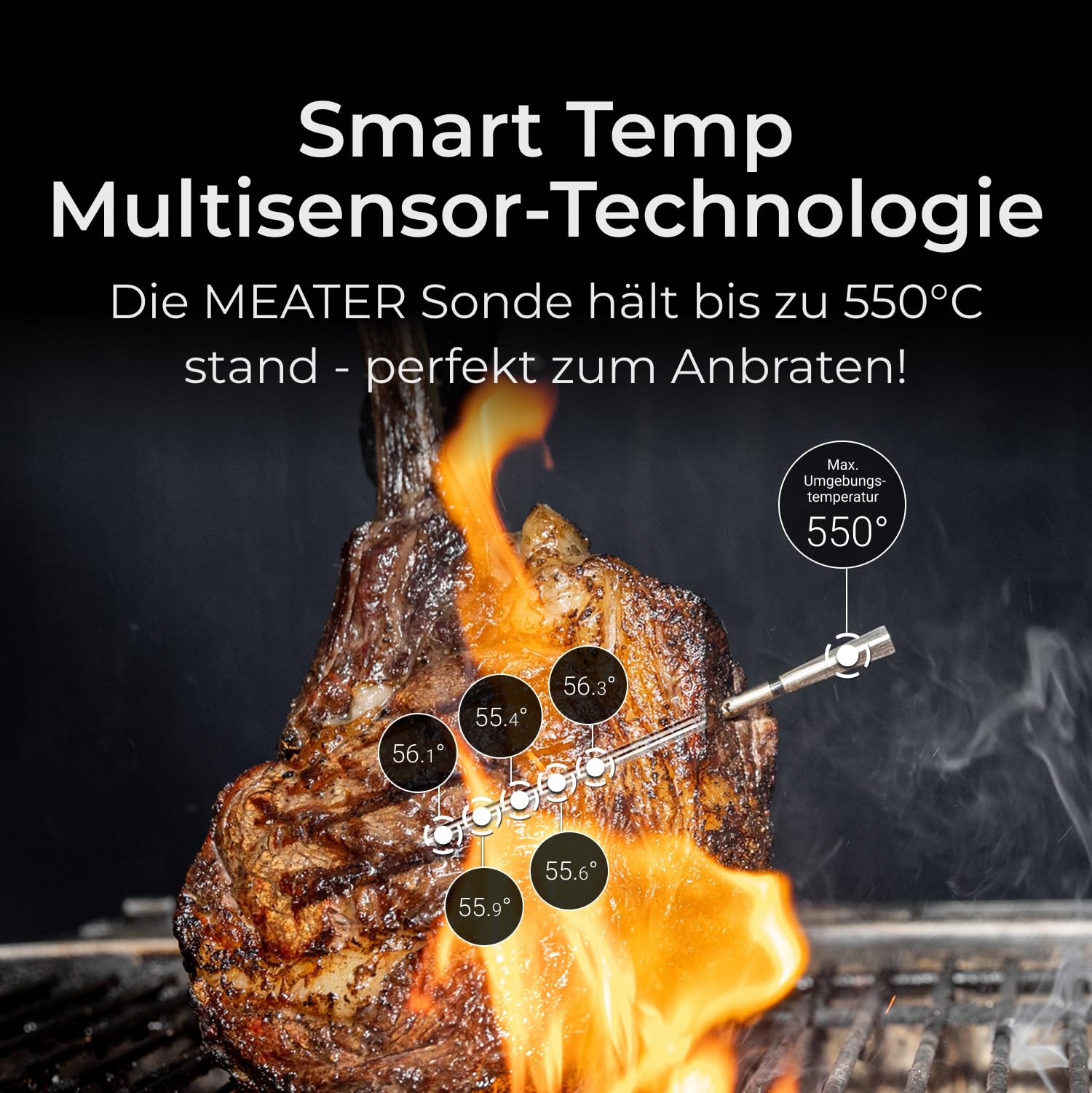 MEATER Pro Duo: Smart Meat Thermometer Digital | 550°C Hitzebeständigkeit | Große Reichweite | Zertifizierte Genauigkeit | BBQ, Ofen, Grill, Smoker, Fritteuse, Friteuse | 50+ Rezepte in App