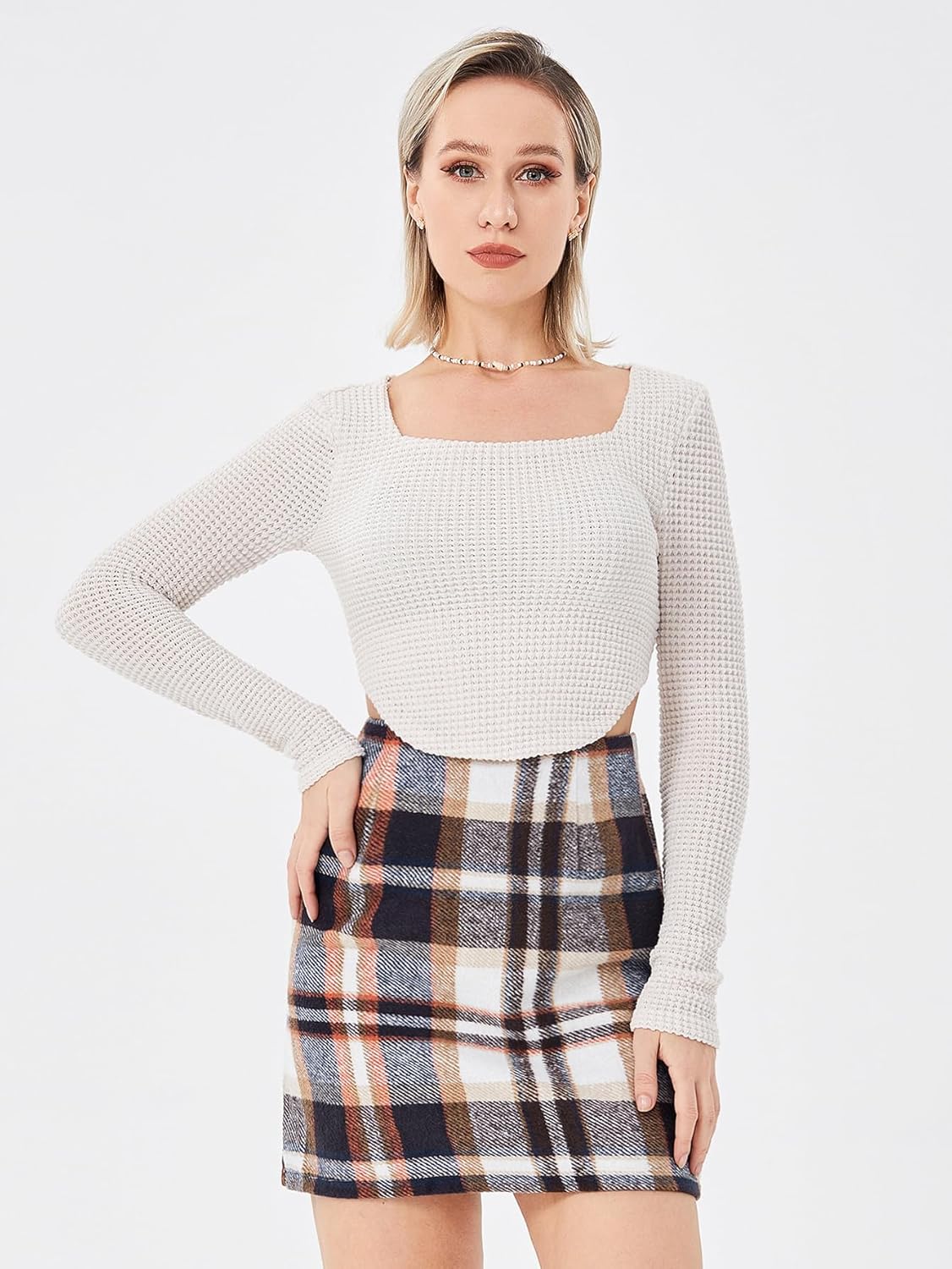 Scacto Women's Casual High Waist Plaid Skirt Bodycon Pencil Wool Mini Skirts - Image 4