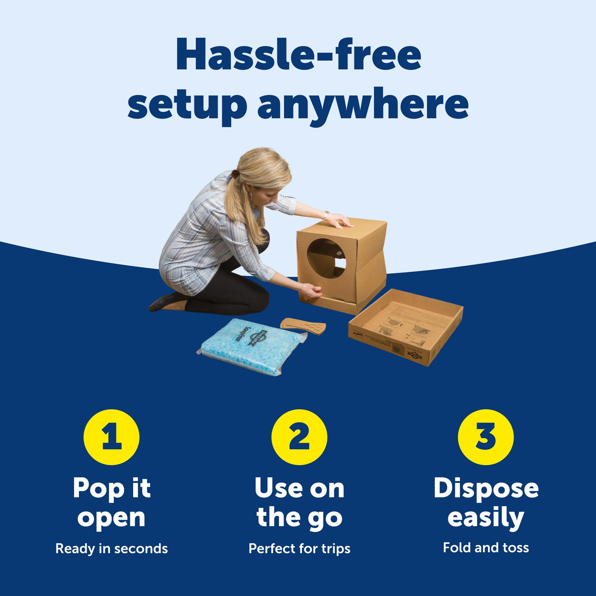PetSafe Caja de Arena desechable para Gatos, diseño Plegable Cubierto para Viajes, de The Makers of ScoopFree, Caja de Arena autolimpiable, Incluye Arena para Gatos de Cristal Azul Original de 4.4