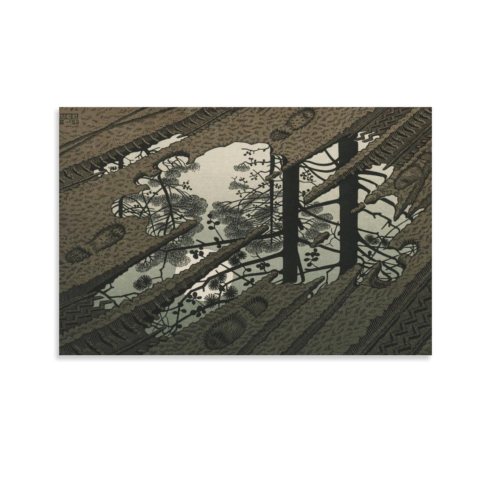 GAJUYL Famous Painting Poster Puddle by Maurits Cornelis Escher, Canvas Print Art Poster, Home Decoration Painting; Unframe; 08x12inch(20x30cm)