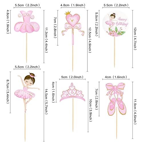 Miniatura 2 de Ercadio Paquete de 24 decoraciones de tutú de bailarina para cupcakes de ballet para niña, decoración de ballet, feliz cumpleaños, decoración de