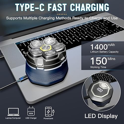 Miniatura 2 de Afeitadora de cabeza para hombres calvos, recortadora eléctrica magnética 6D para hombres, maquinilla de afeitar recargable de 9000 RPM con pantalla