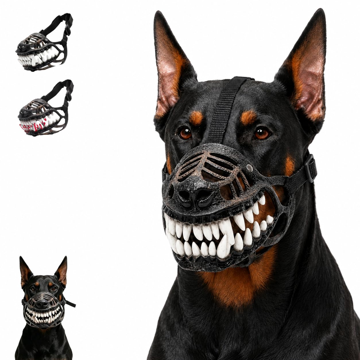 Scary Dog Muzzle Costume, Hell Hound Monster Muzzle with Bloody Teeth and Adjustable Straps, Halloween Pet Cosplay Accessory (B,XL)