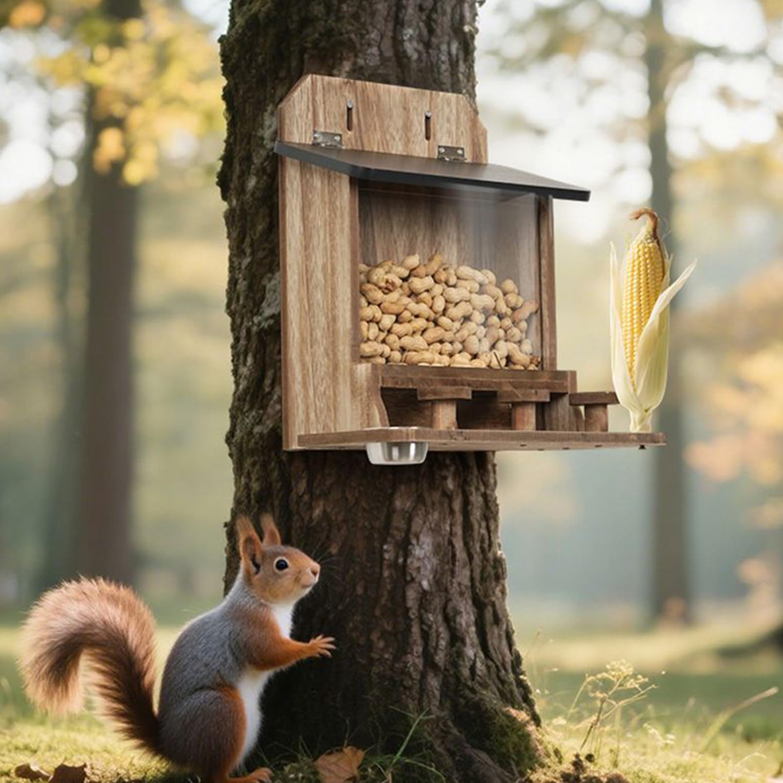 Karmniki Dla Wiewiórek Na Zewnątrz Zabawny Wodoodporny Drewniany Domek | Odporny Na Ptaki Karmnik Dla Wiewiórek Do Okna Ogród Kukurydza Pokarm Drzewo Płot Zima Dla Zwierząt