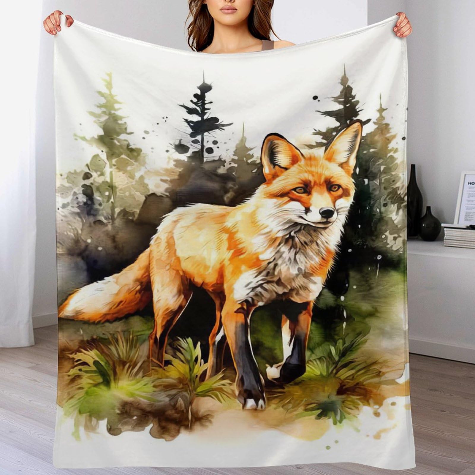 Plaid Couverture Flannel Renard Anti-décoloration Fini les Couvertures Rêches