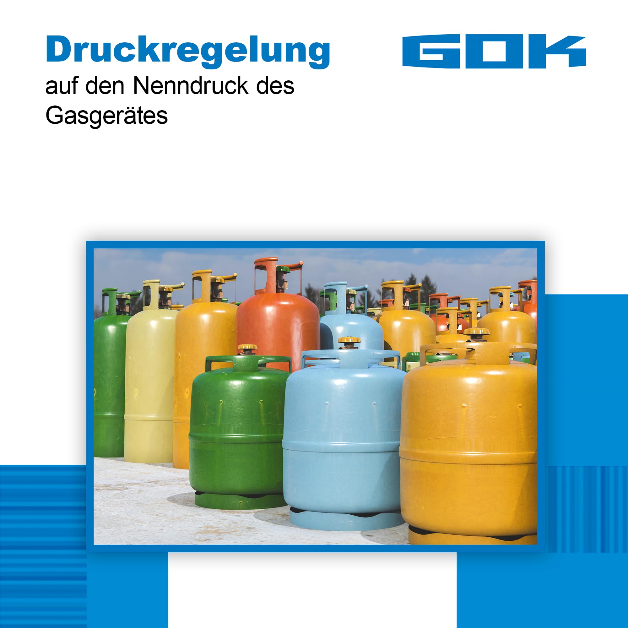 GOK Régulateur de gaz | Réglable sur 11 Niveaux - 25-50 mbar | pour raccordement à des Bouteilles de gaz Propane-Butane
