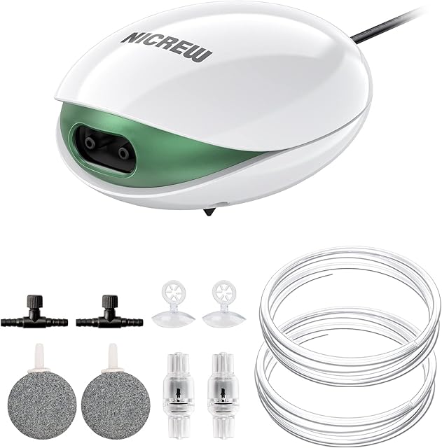 NICREW UFO Aquarium Air Pump, Ultra Silent Air Aerator Pump for Fish Tank, Oxygen Pump, Accessories Included